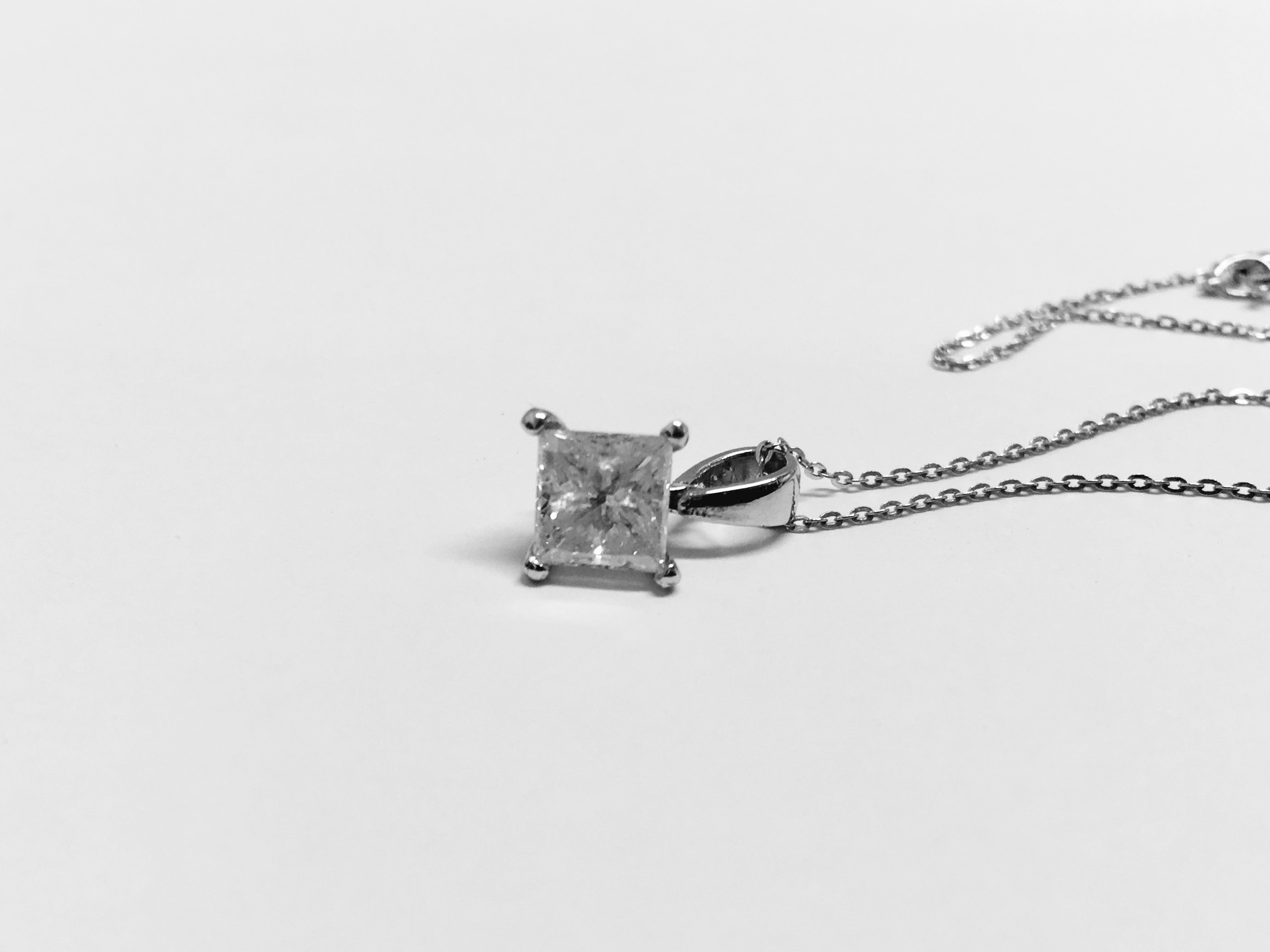 Platinum 1Ct Princess Cut Pendant. - Image 3 of 4