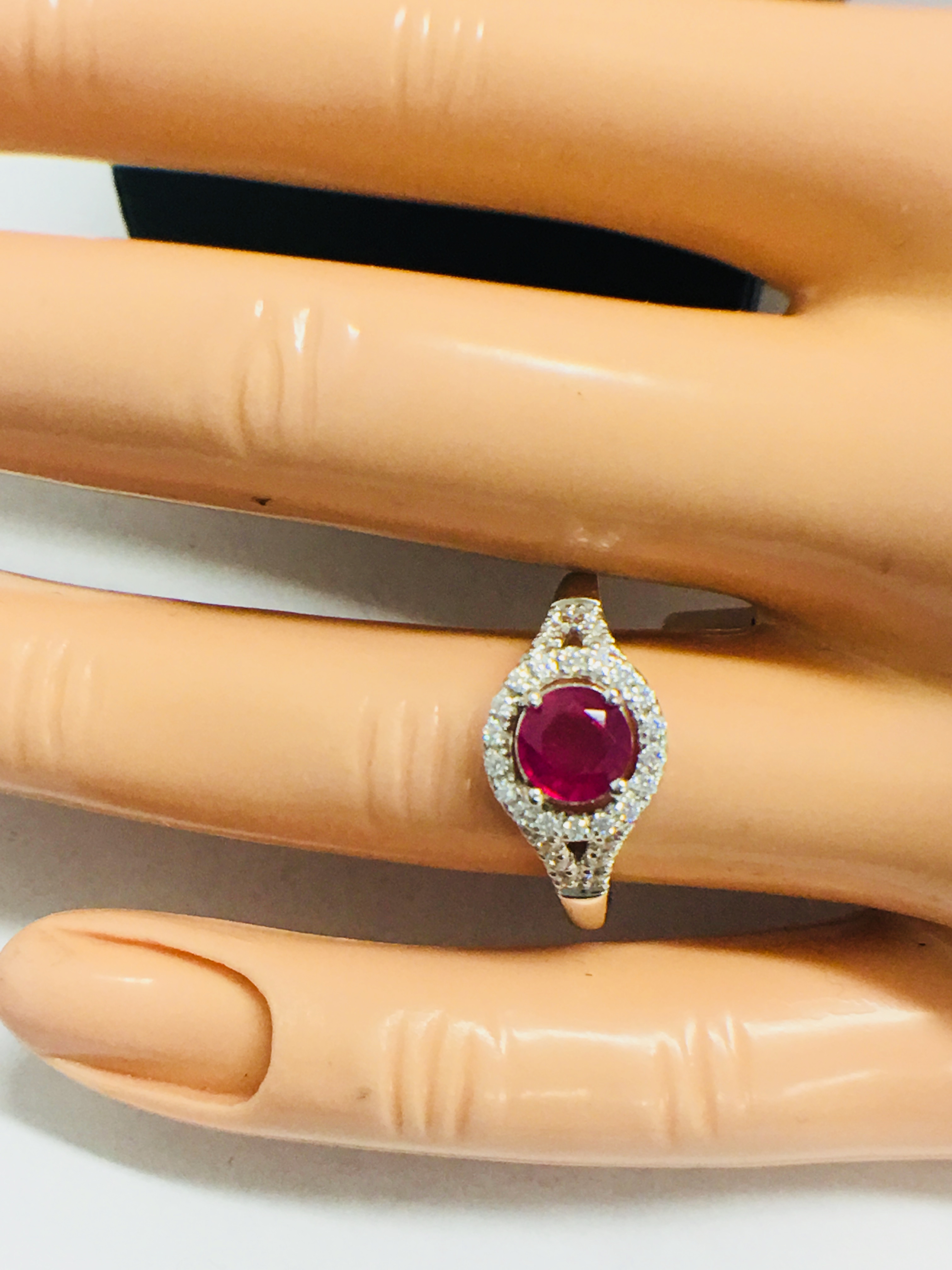 Platinum Modern Halo Style Ruby Dress Ring, - Image 10 of 10
