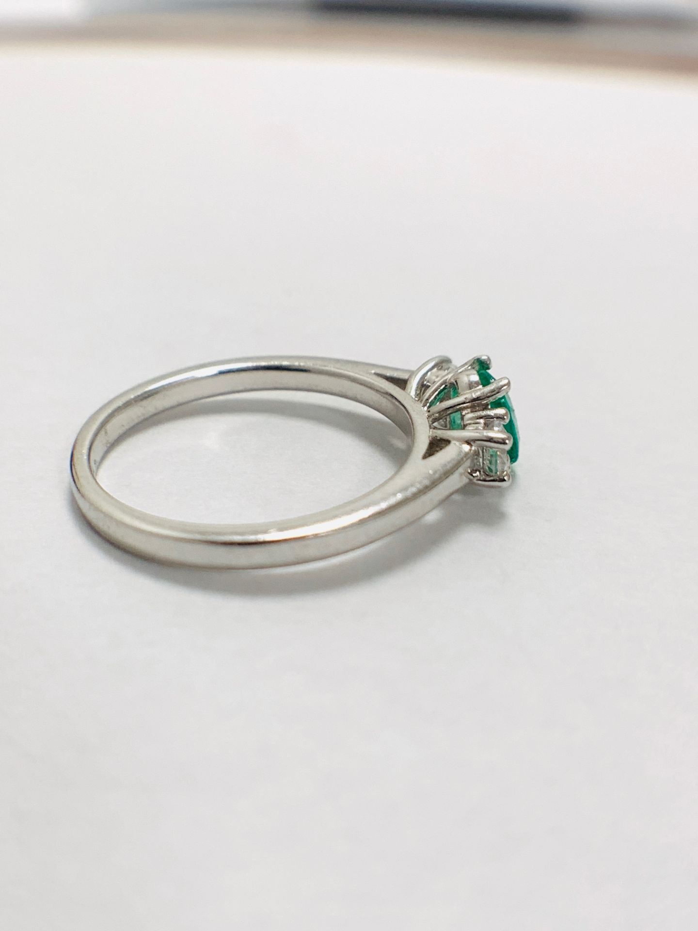 Platinum Diamond Emerald Three Stone Ring, - Image 5 of 10