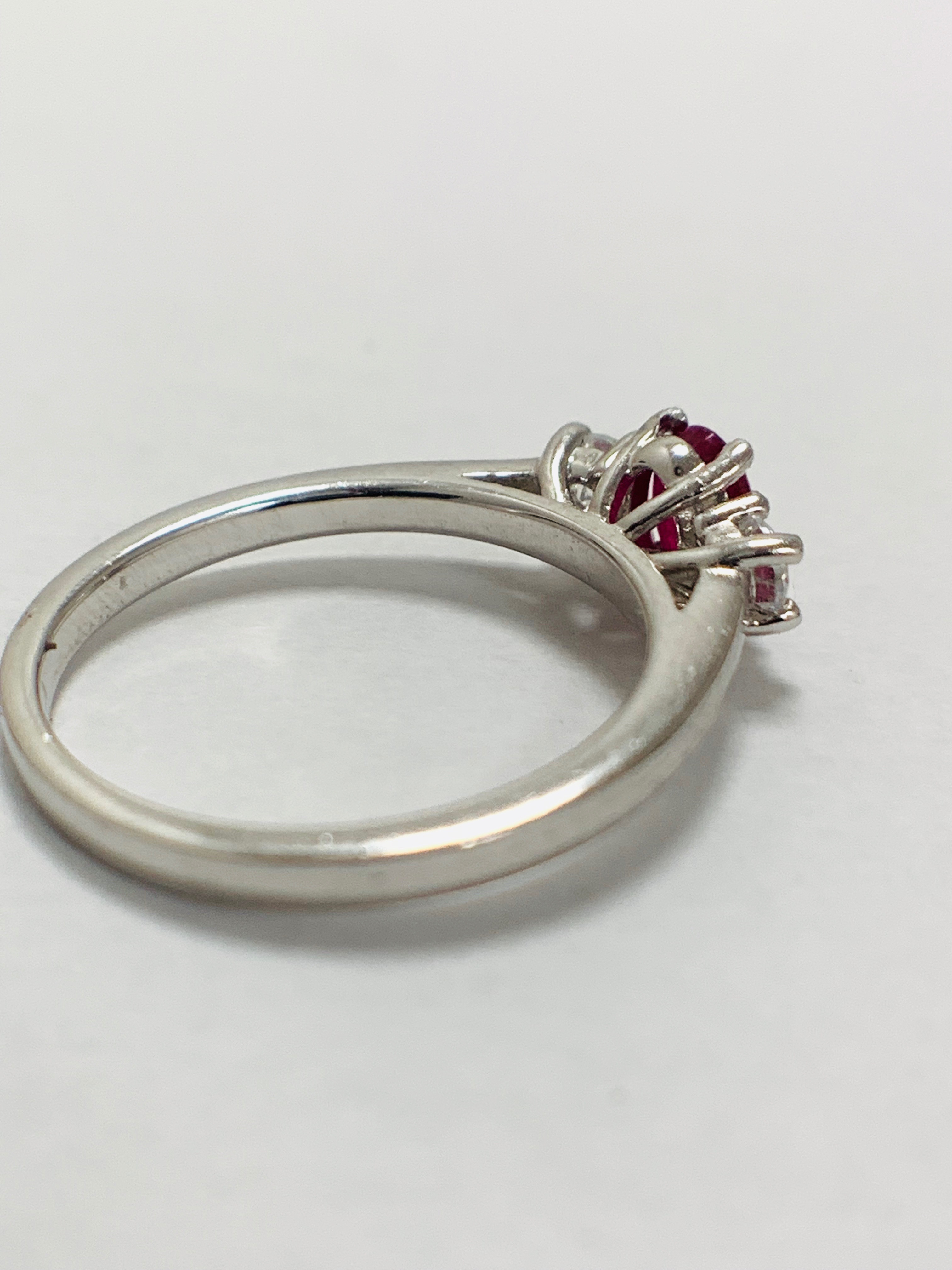 Platinum Diamond Ruby Diamond Three Stone Ring, - Image 7 of 10