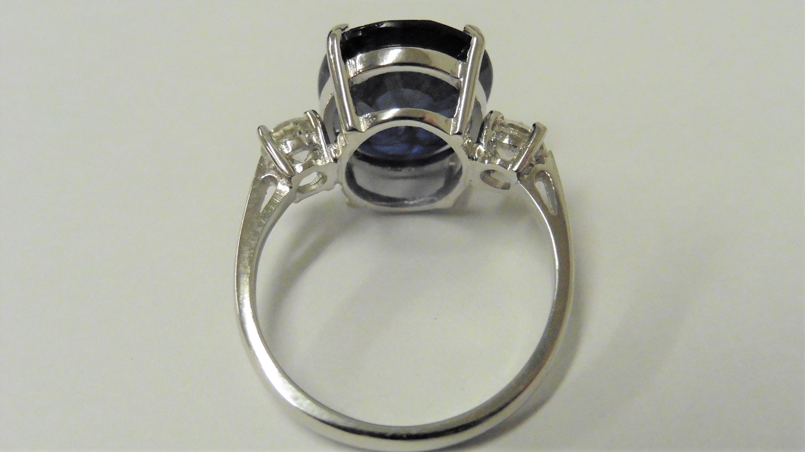 9Ct Sapphire And Diamond Trilogy Ring Set In Platinum. - Image 2 of 3