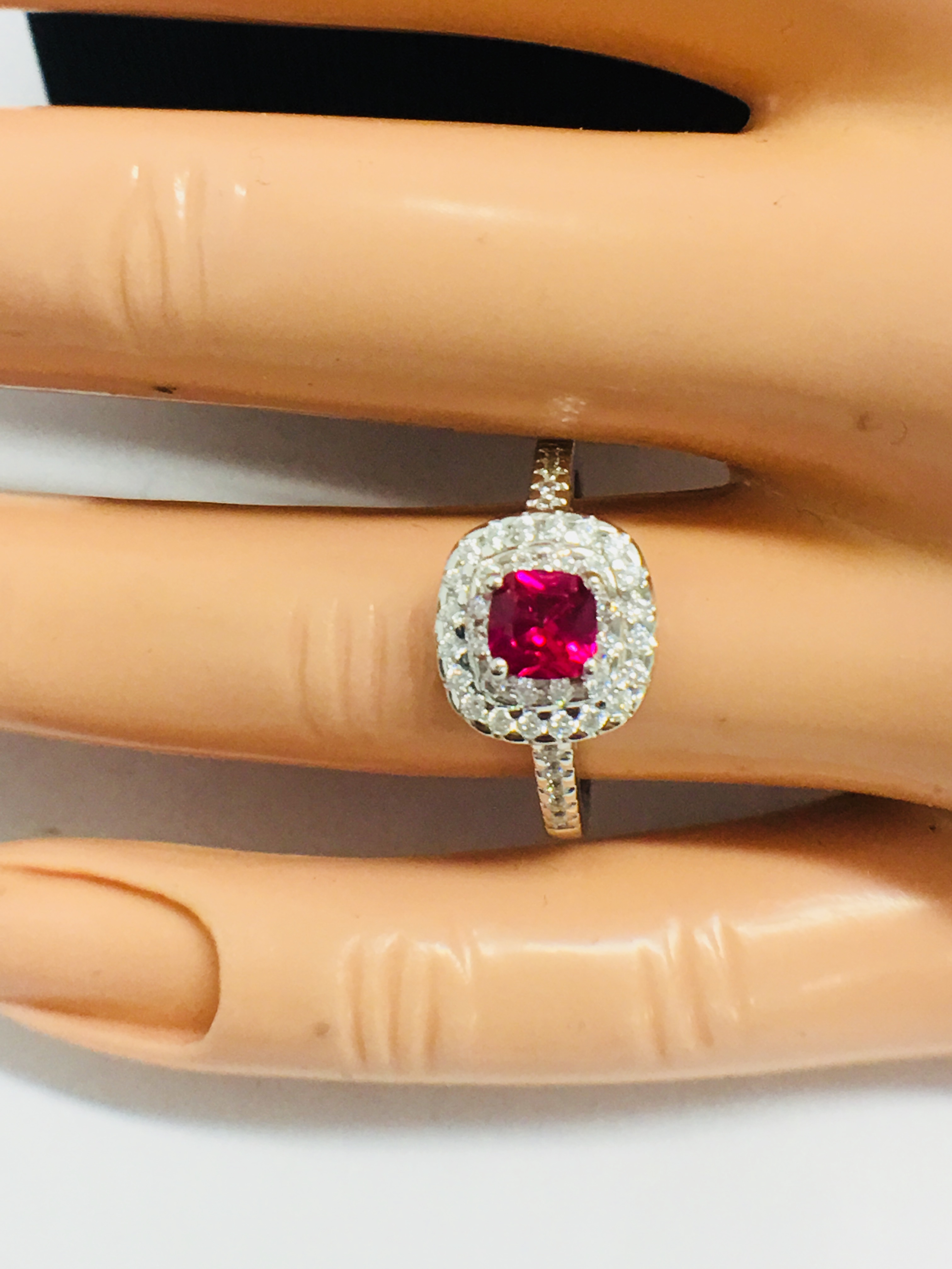 Platinum Ruby Diamond Double Halo Dress Ring, - Image 9 of 9