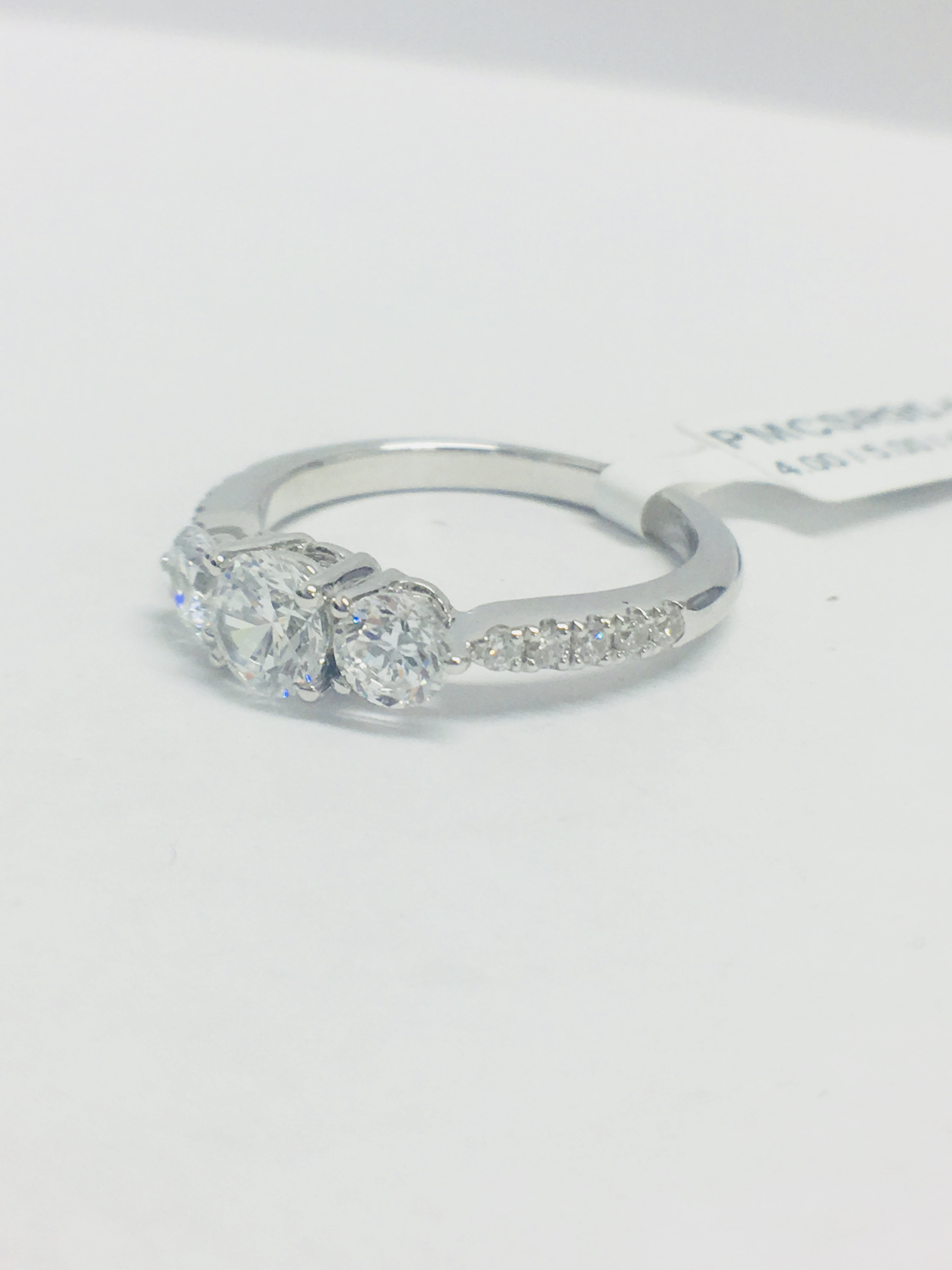 1.10Ct Platinum Diamond Three Stone Ring, - Image 3 of 6