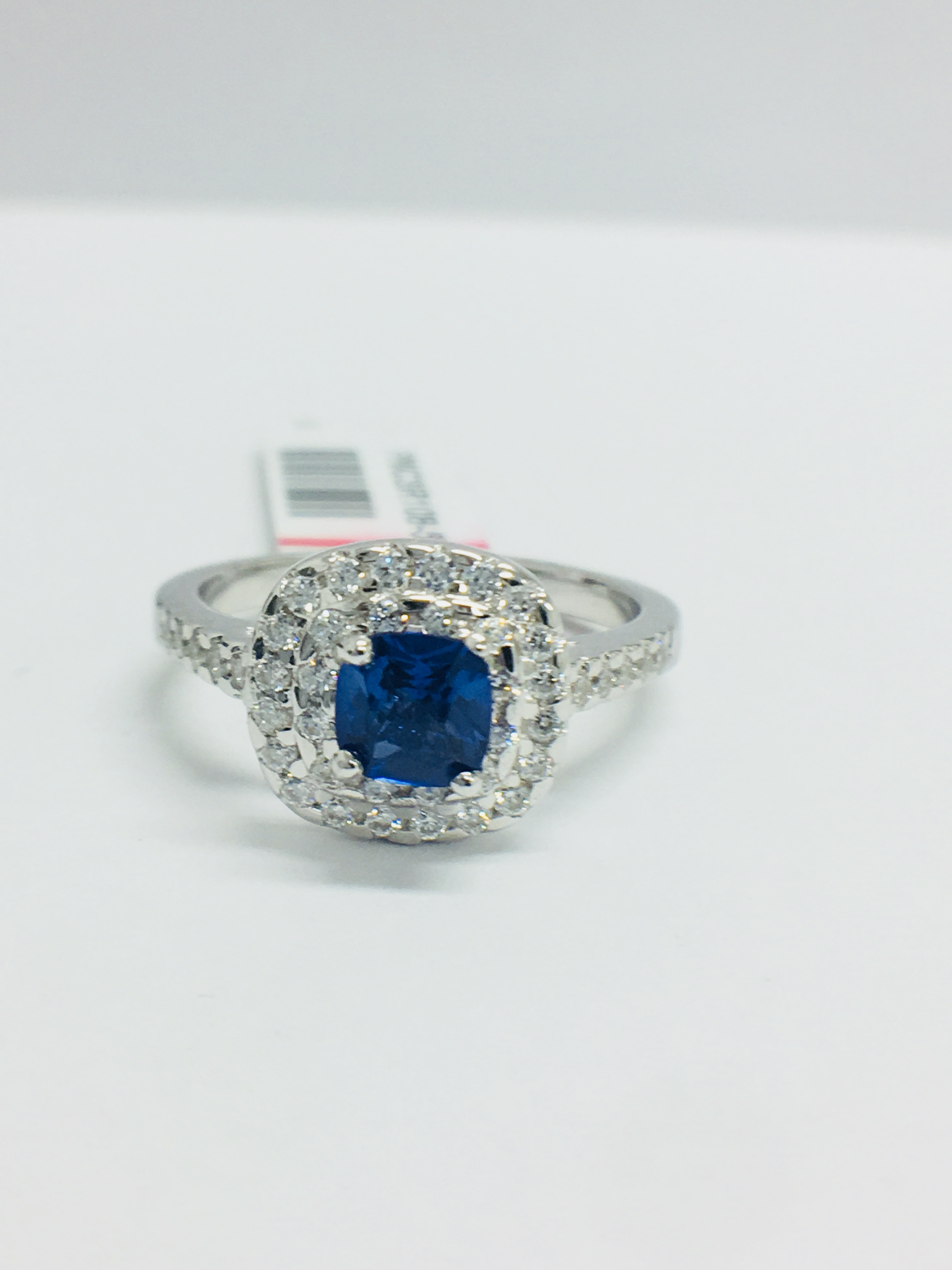 Platinum Sapphire Diamond Double Halo Dress Ring, - Image 11 of 12