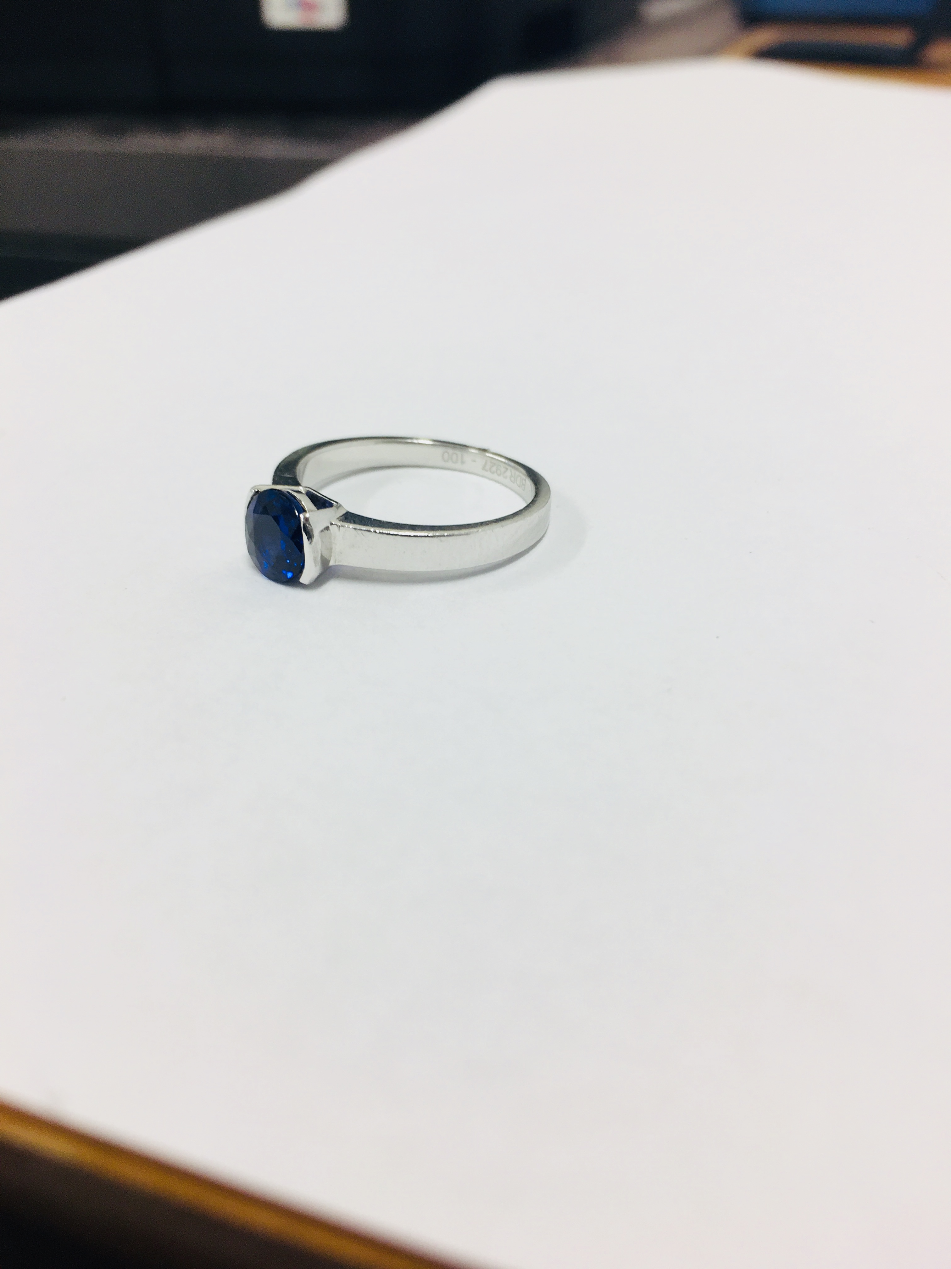 Platinum Sapphire Solitair Ring, - Image 2 of 3