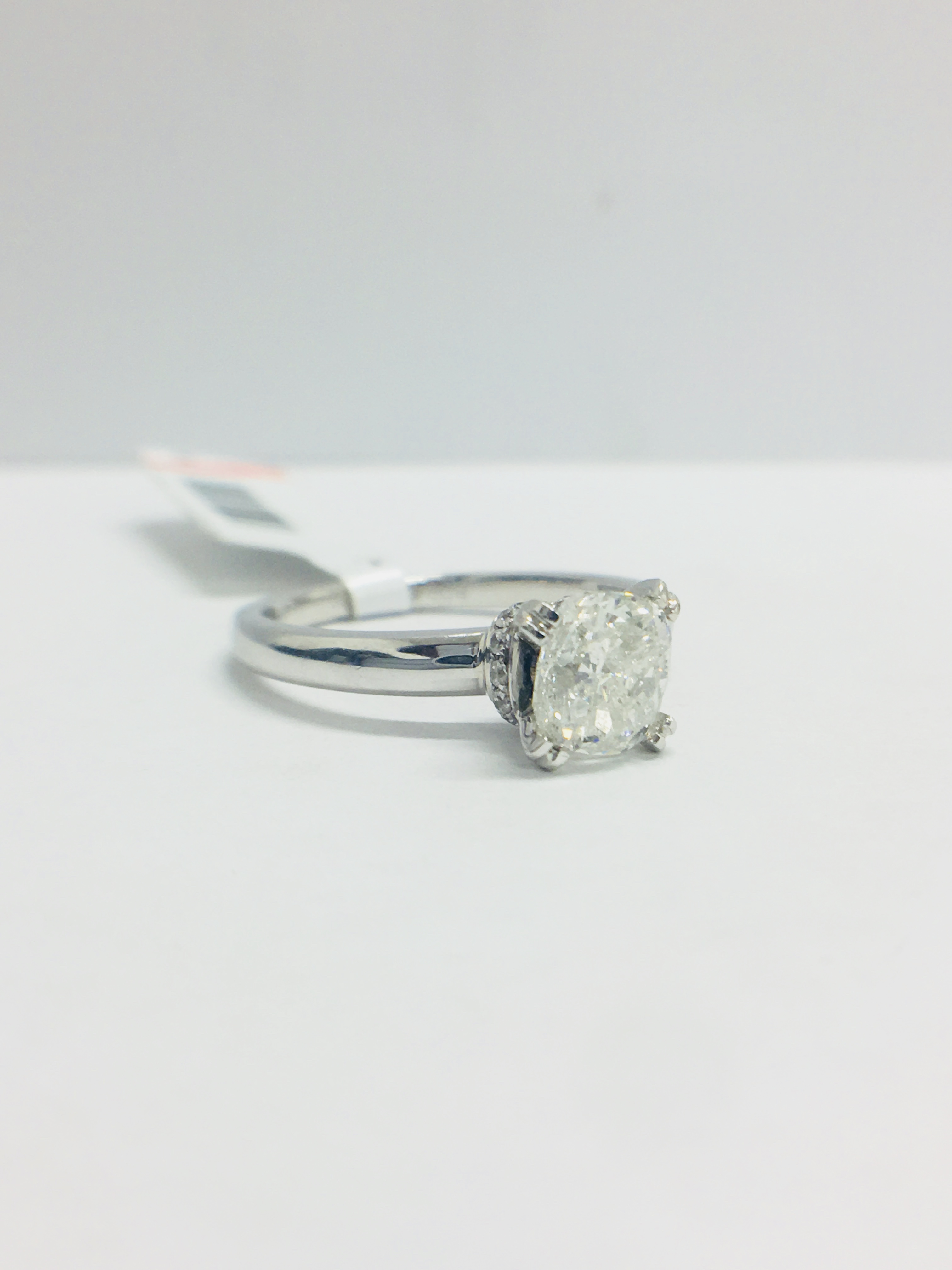 1Ct Cushion Cut Diamond Solitaire Ring In A Diamond Set Mount, - Image 10 of 11