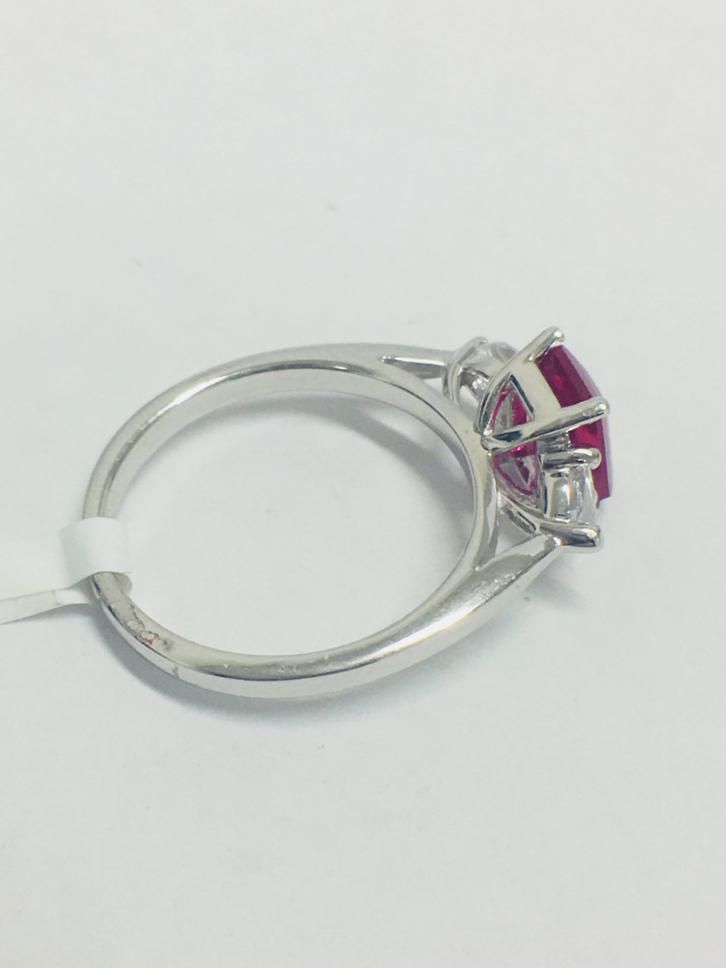 Platinum Ruby Diamond Three Stone Ring, - Image 6 of 7