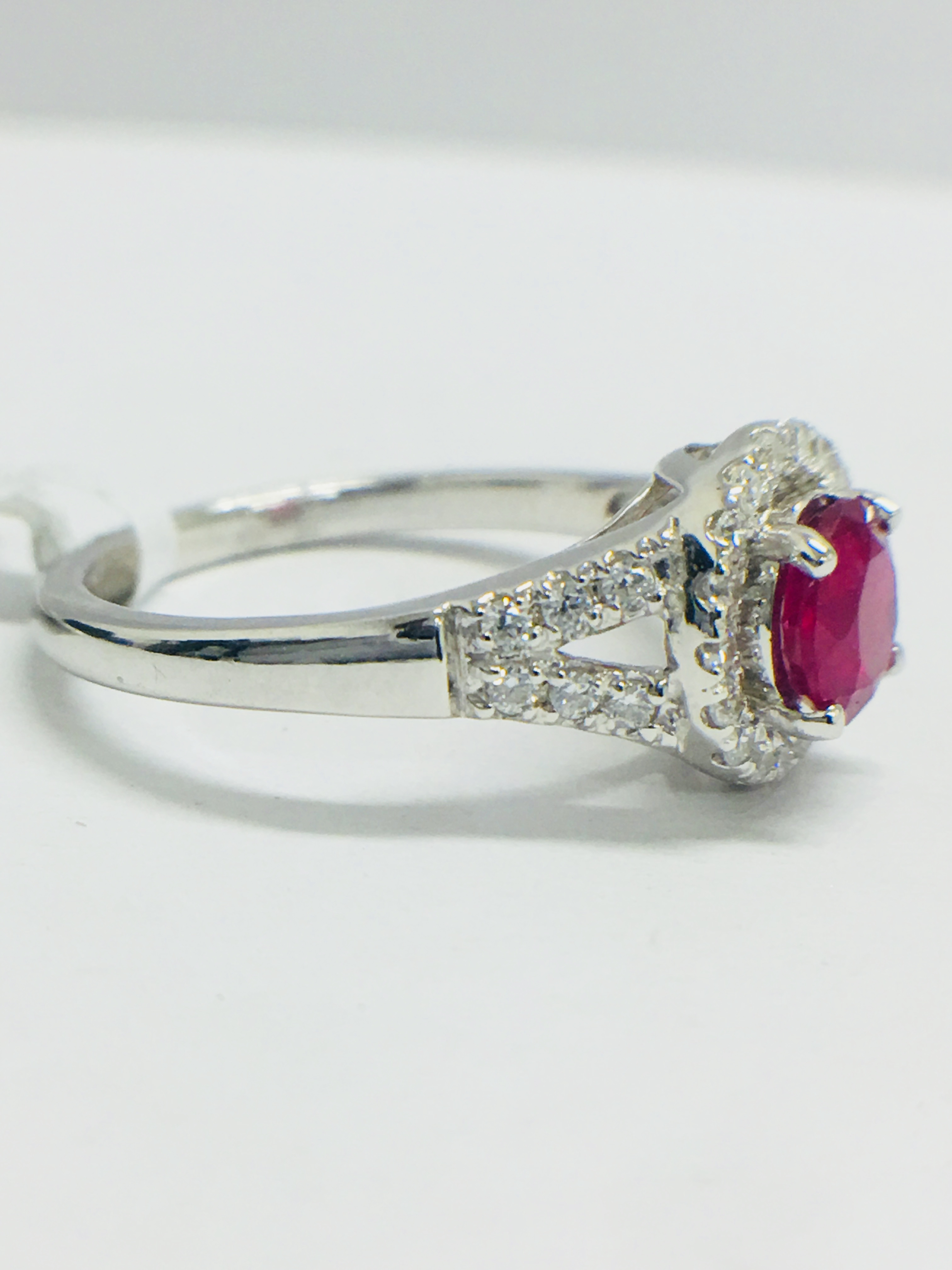 Platinum Modern Halo Style Ruby Dress Ring, - Image 7 of 10