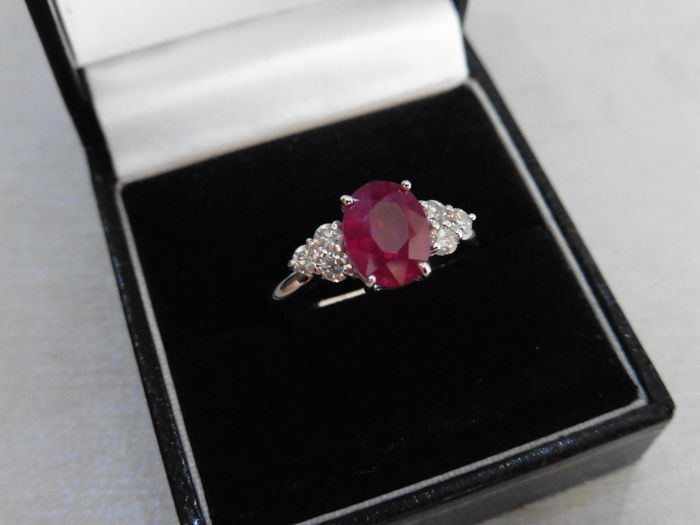 Ruby And Diamond Navette Cluster Ring , - Image 5 of 5