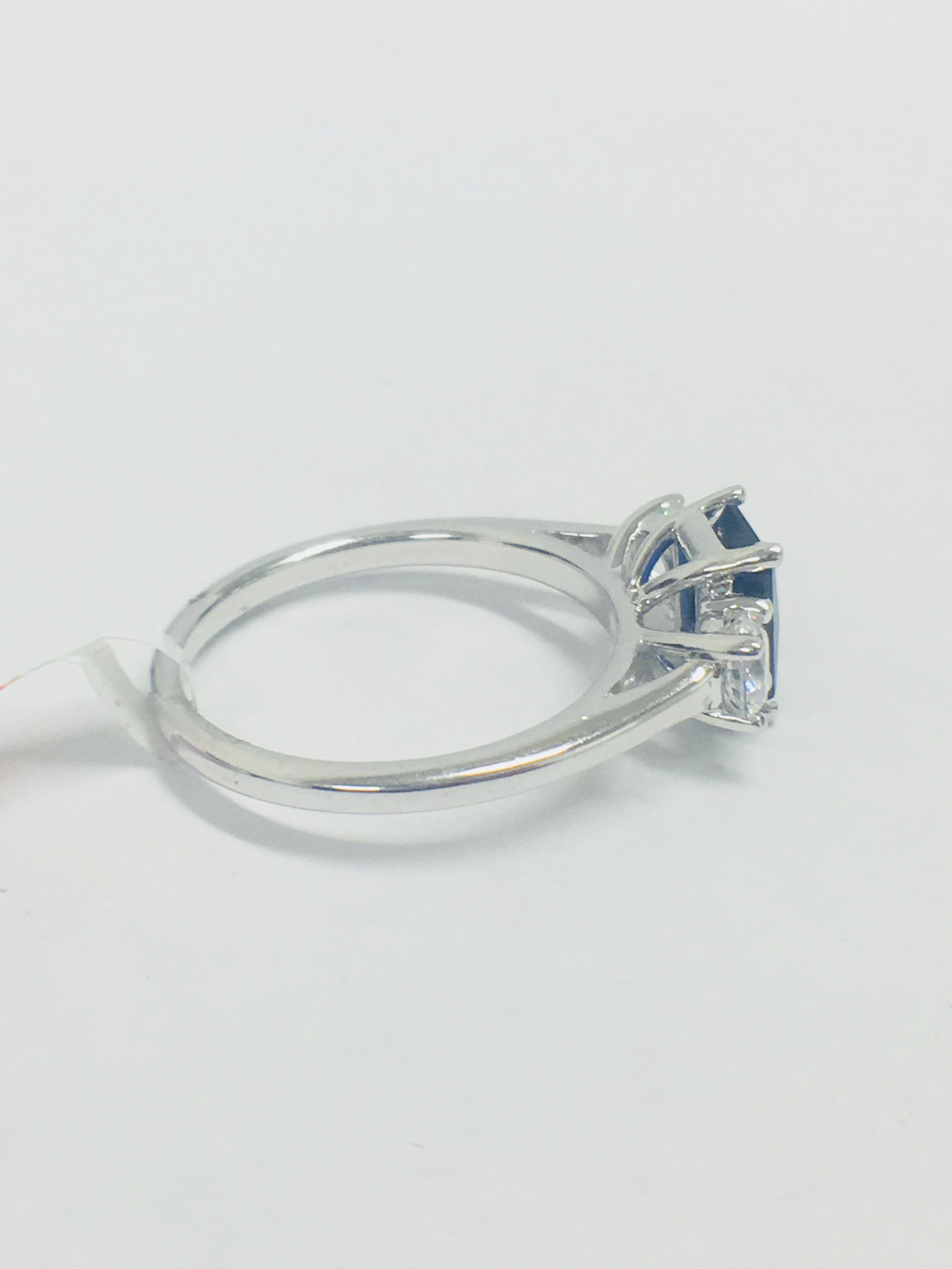 Platinum Sapphire Diamond Three Stone Ring, - Image 5 of 7