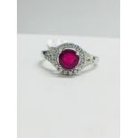 Platinum Modern Halo Style Ruby Dress Ring,