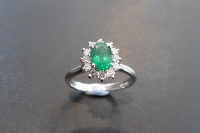 Platinum Emerald And Diamond Cluster Ring,