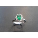 Platinum Emerald And Diamond Cluster Ring,