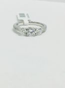 Platinum Diamond Three Stone Ring With Diamond Set Shoulders,