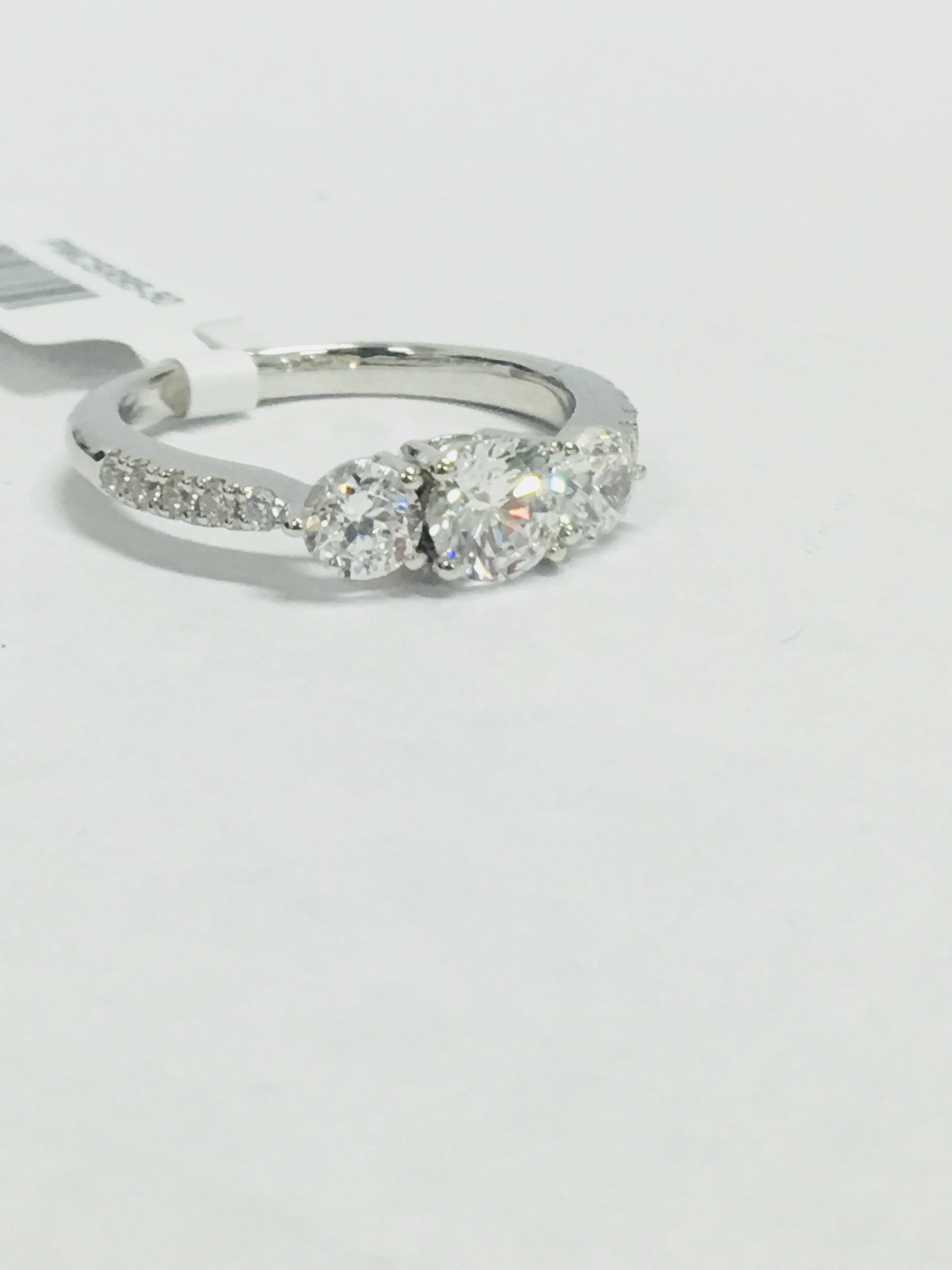 Platinum Diamond Three Stone Ring With Diamond Set Shoulders, - Image 6 of 8