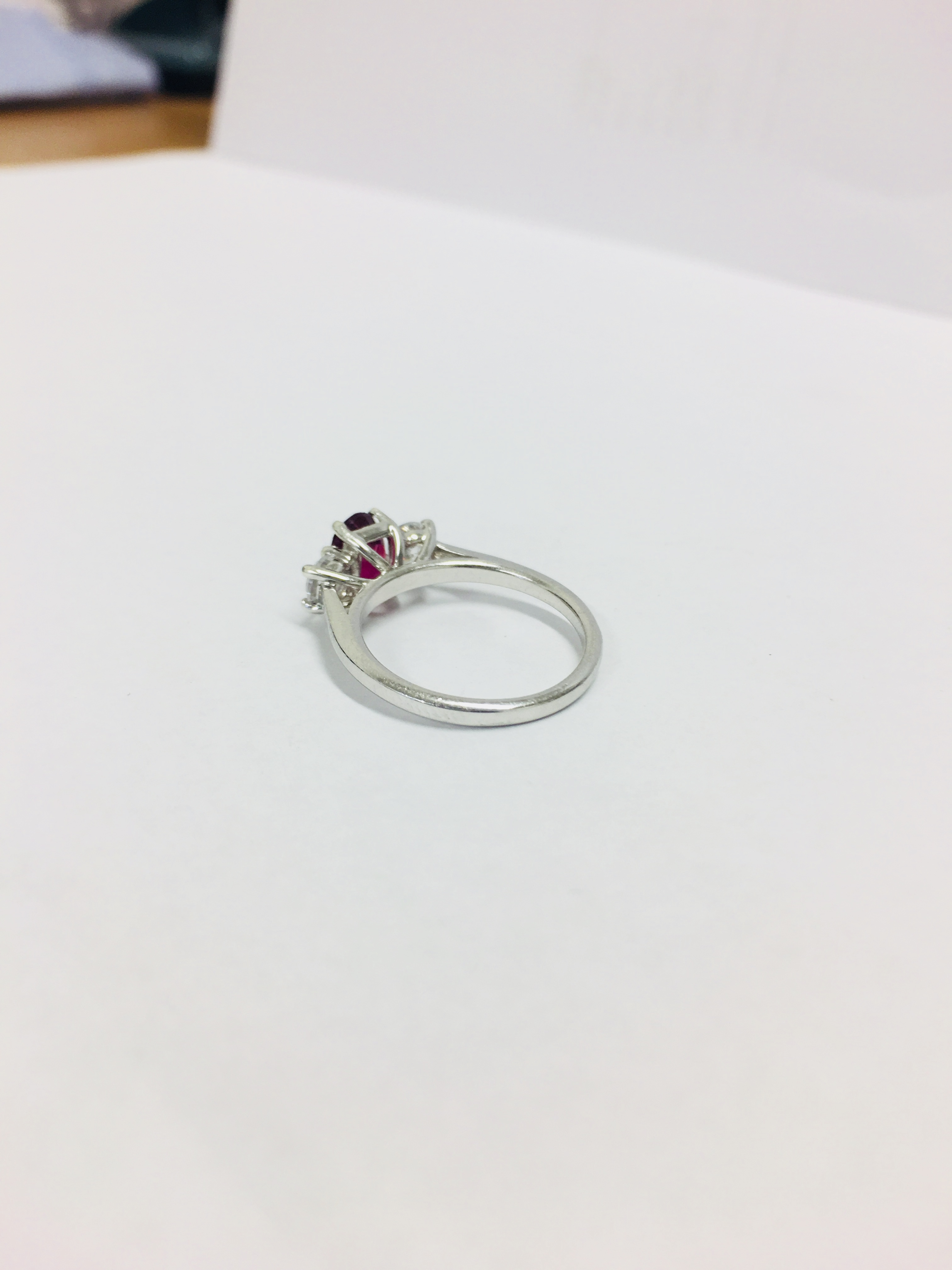 Platinum Ruby Diamnd Three Stone Ring, - Image 3 of 7