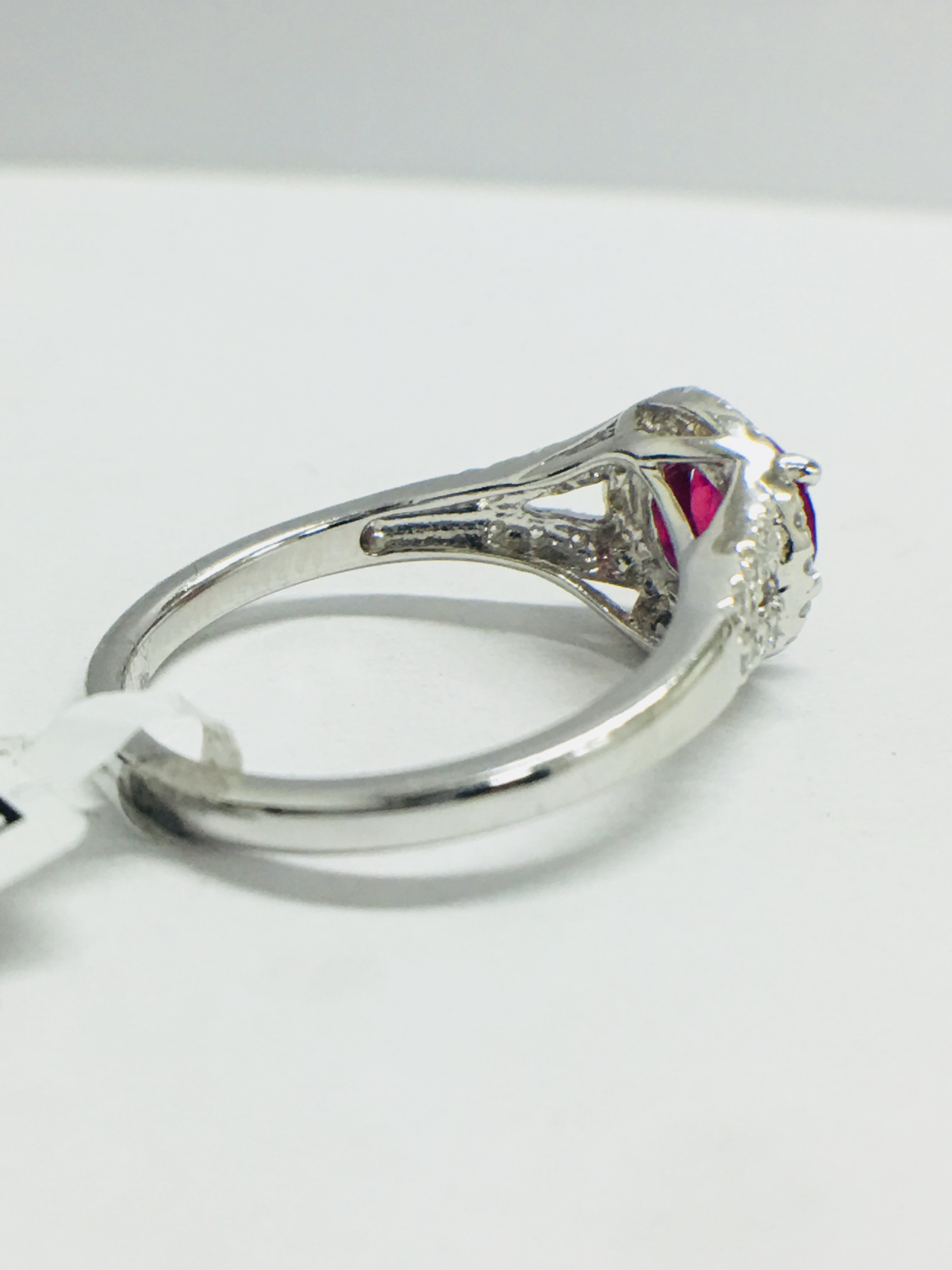 Platinum Modern Halo Style Ruby Dress Ring, - Image 6 of 10