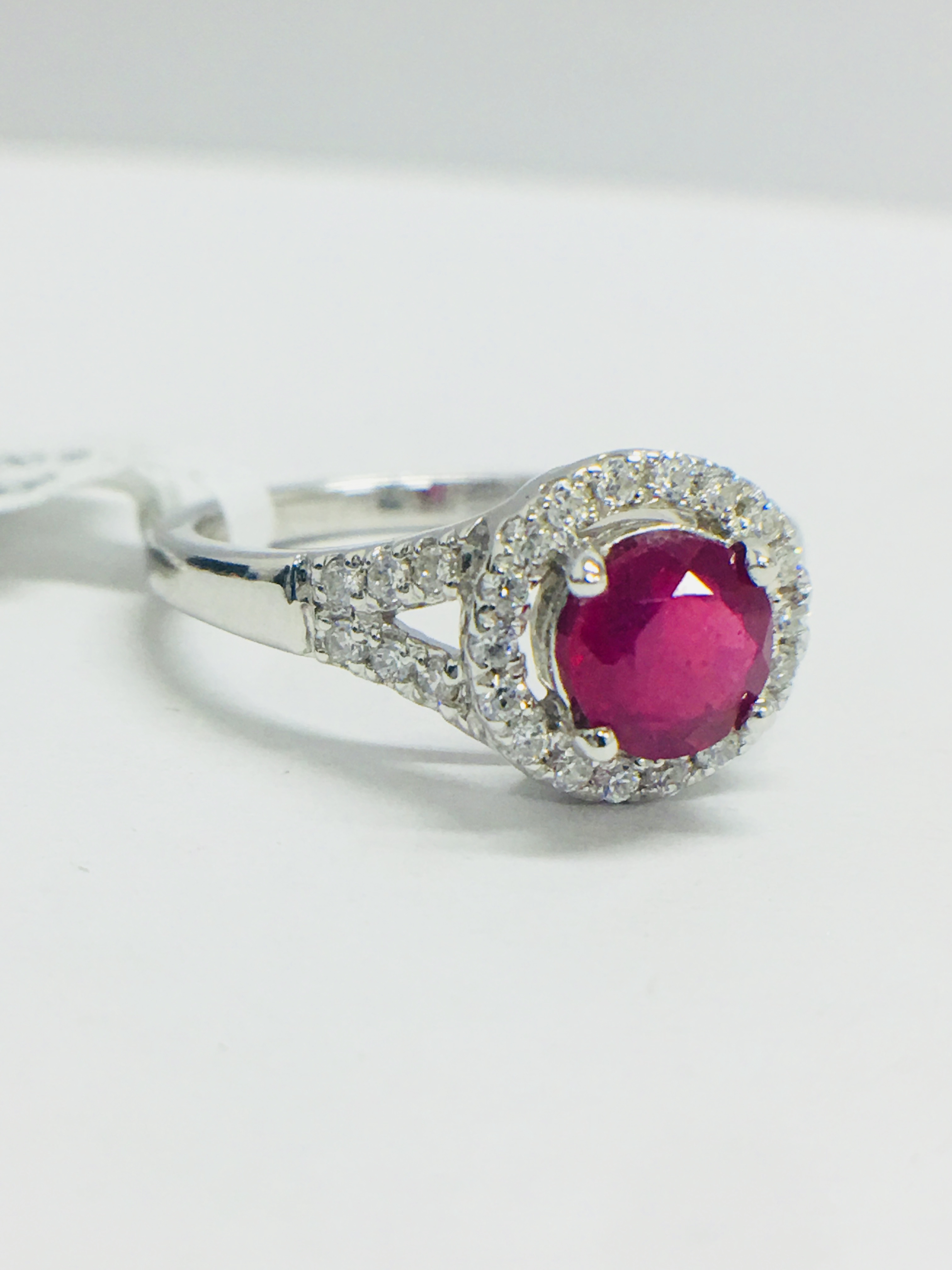 Platinum Modern Halo Style Ruby Dress Ring, - Image 8 of 10