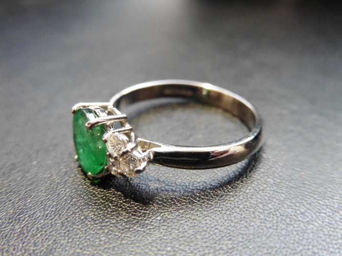 Platinum Emerald Diamond Navette Cluster Ring, - Image 2 of 4