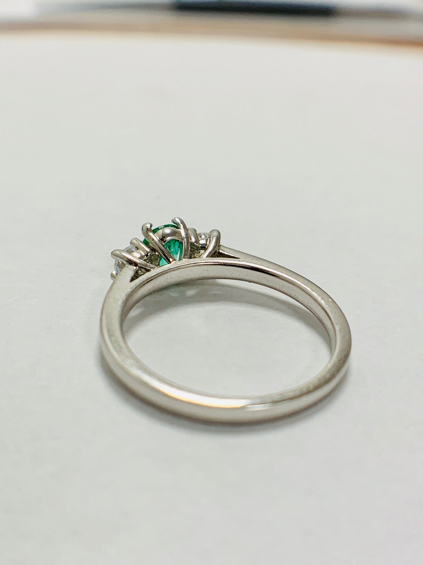 Platinum Diamond Emerald Three Stone Ring, - Image 4 of 10