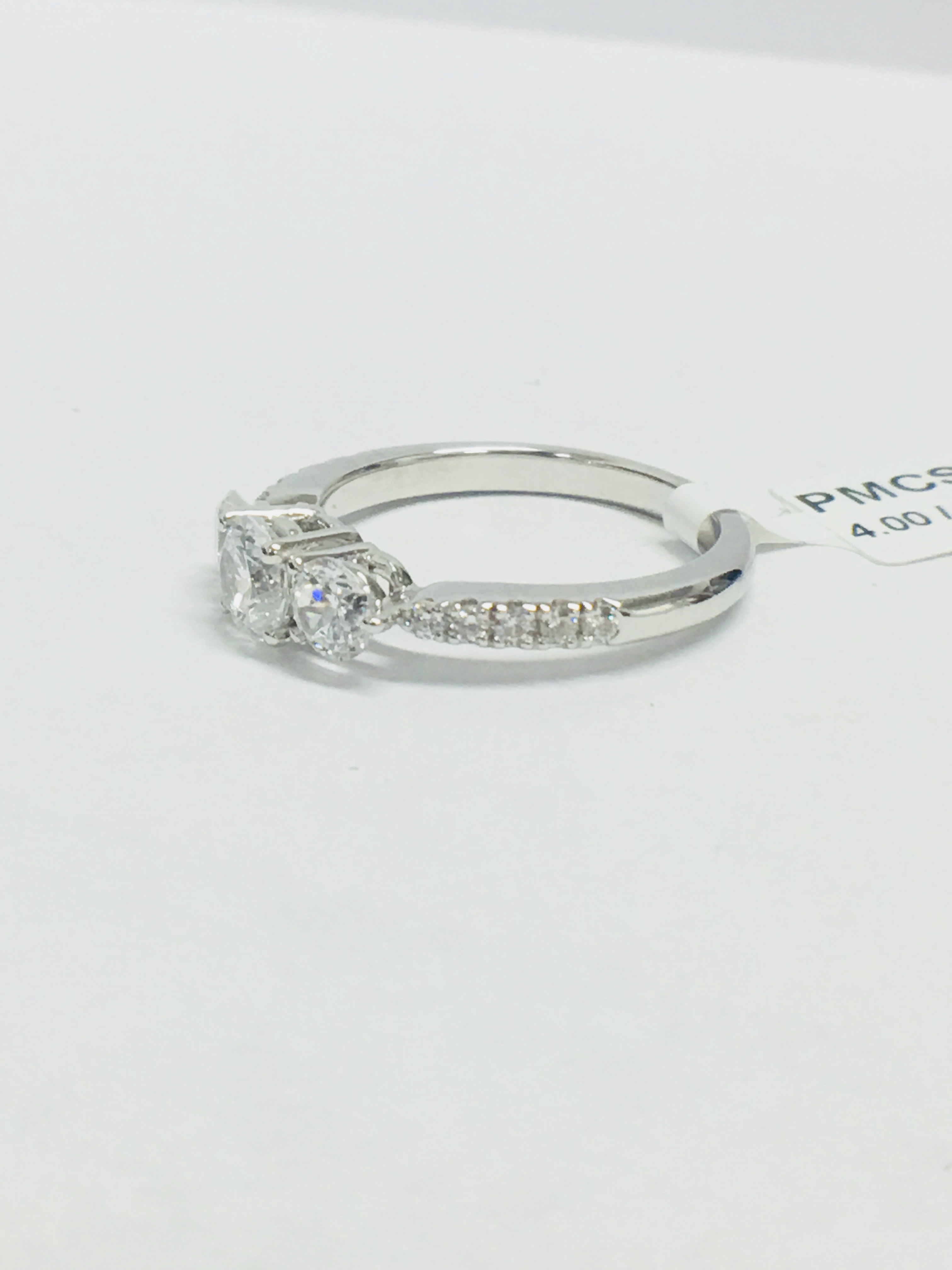 Platinum Diamond Three Stone Ring With Diamond Set Shoulders, - Image 2 of 8