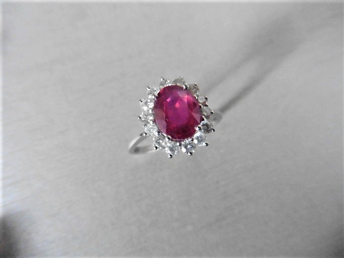 Ruby And Diamond Cluster Style Ring Set In Platinum. - Image 4 of 5