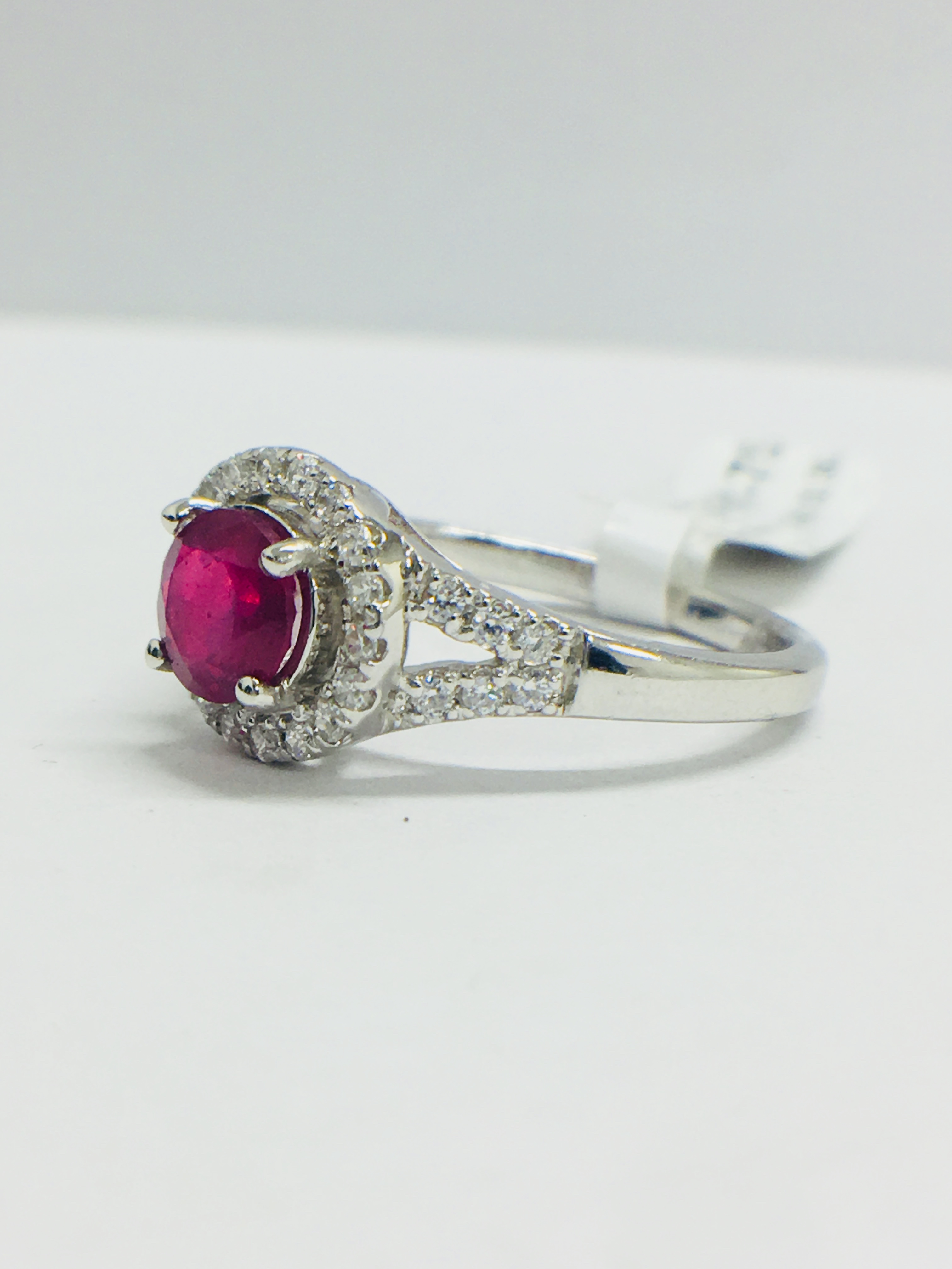 Platinum Modern Halo Style Ruby Dress Ring, - Image 2 of 10