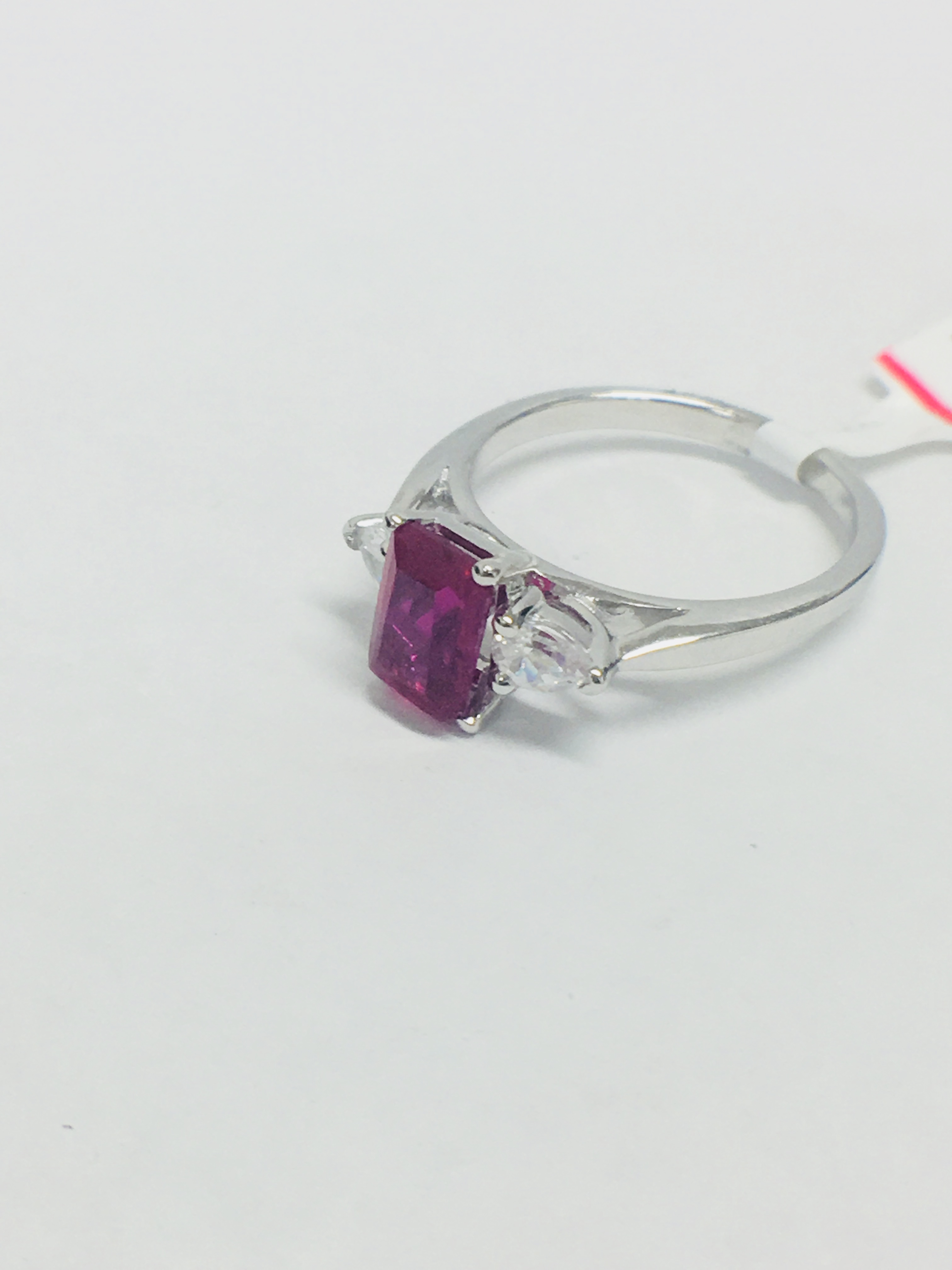 Platinum Ruby Diamond Three Stone Ring, - Image 2 of 7