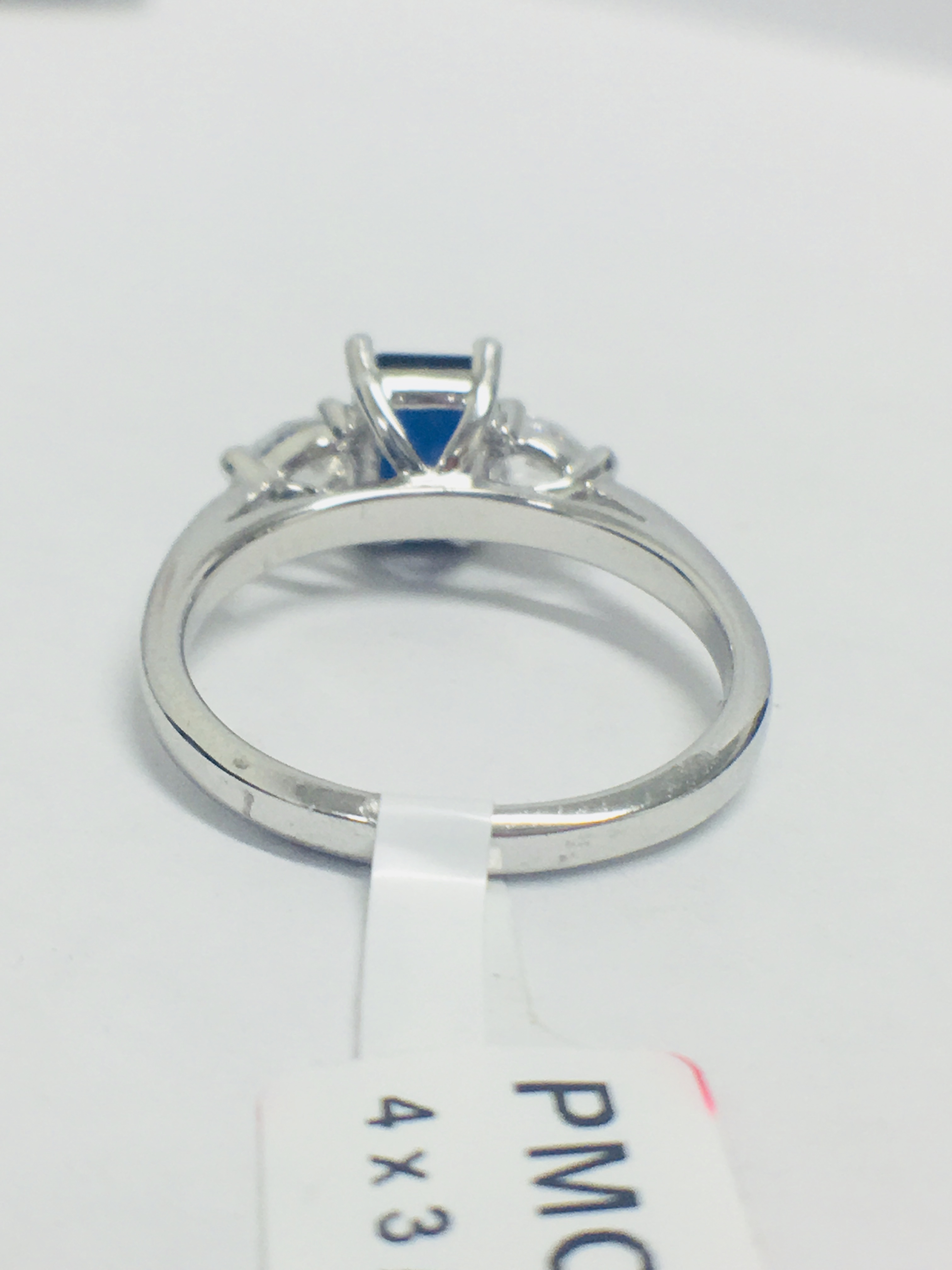 Platinum Sapphire Diamond Three Stone Ring, - Image 4 of 7