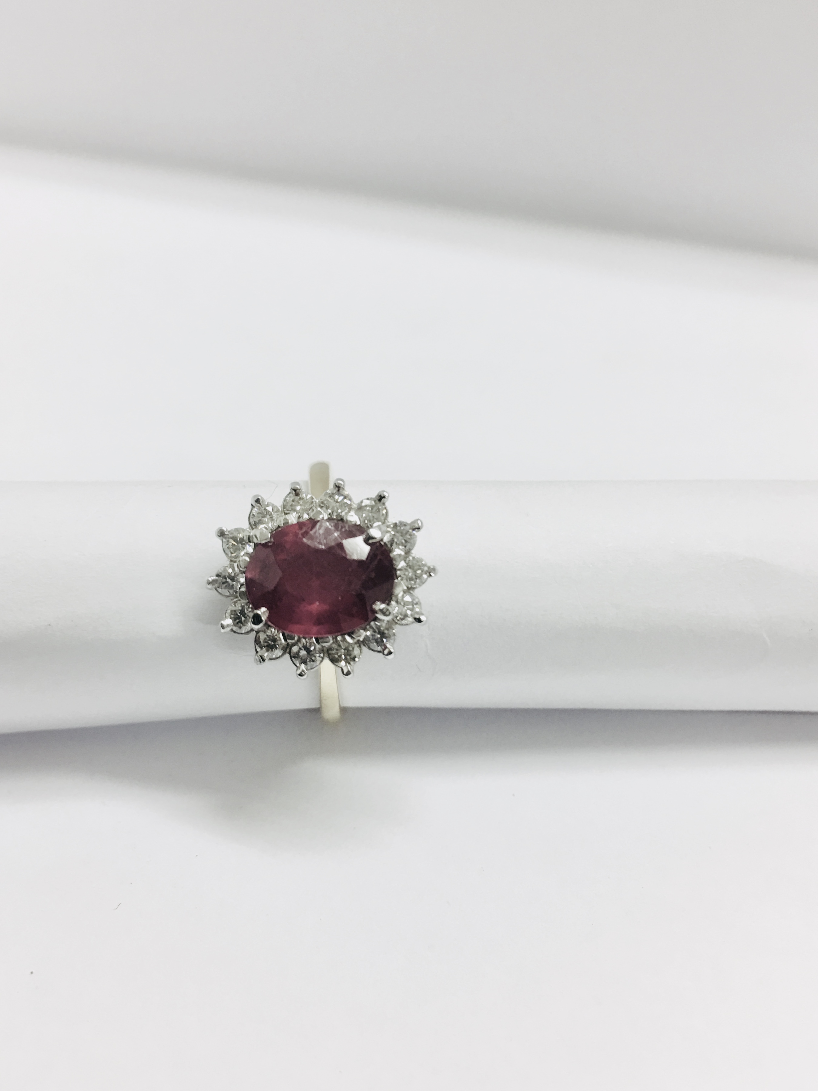 Ruby And Diamond Cluster Style Ring Set In Platinum. - Image 2 of 5