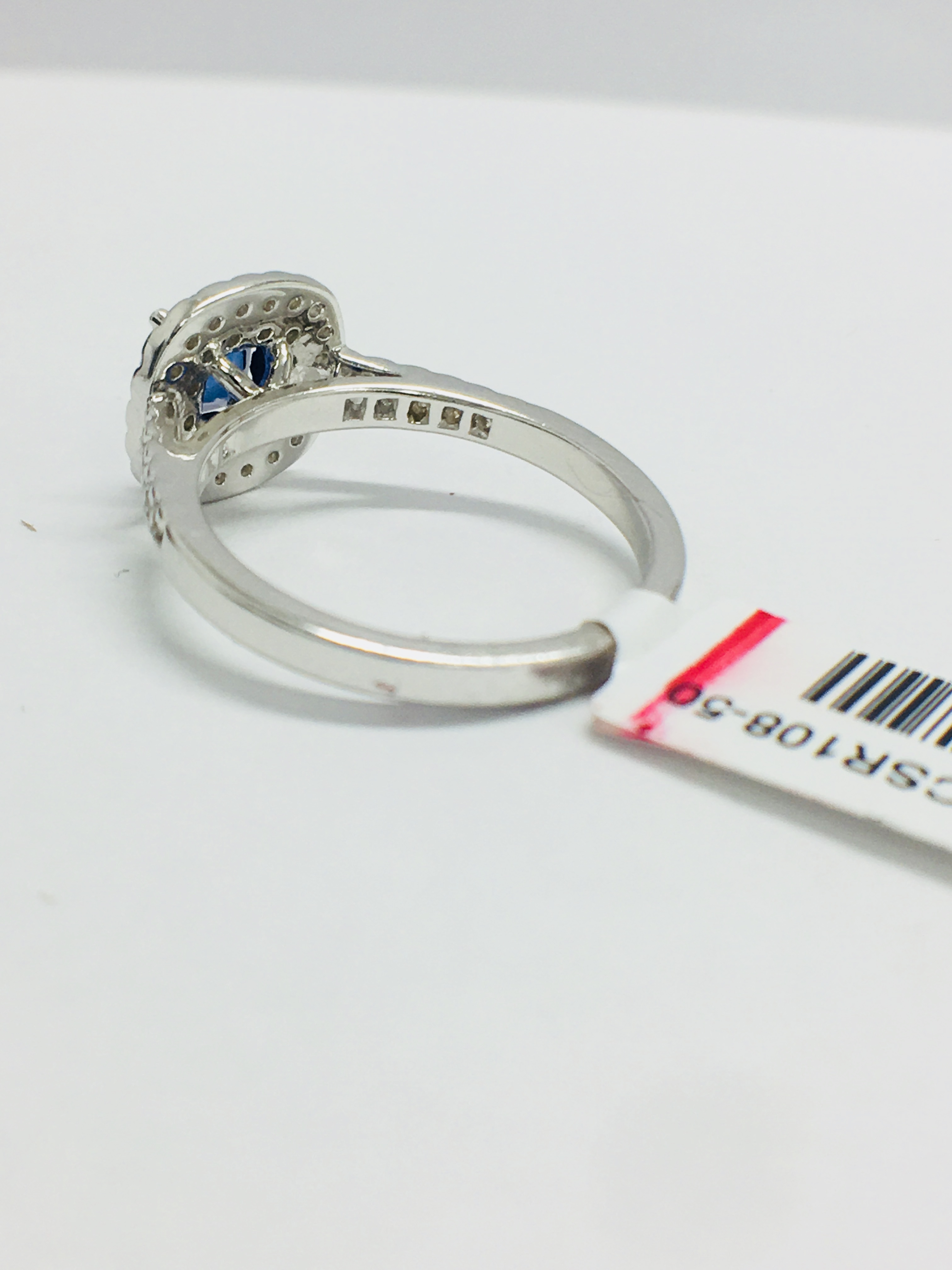 Platinum Sapphire Diamond Double Halo Dress Ring, - Image 6 of 12