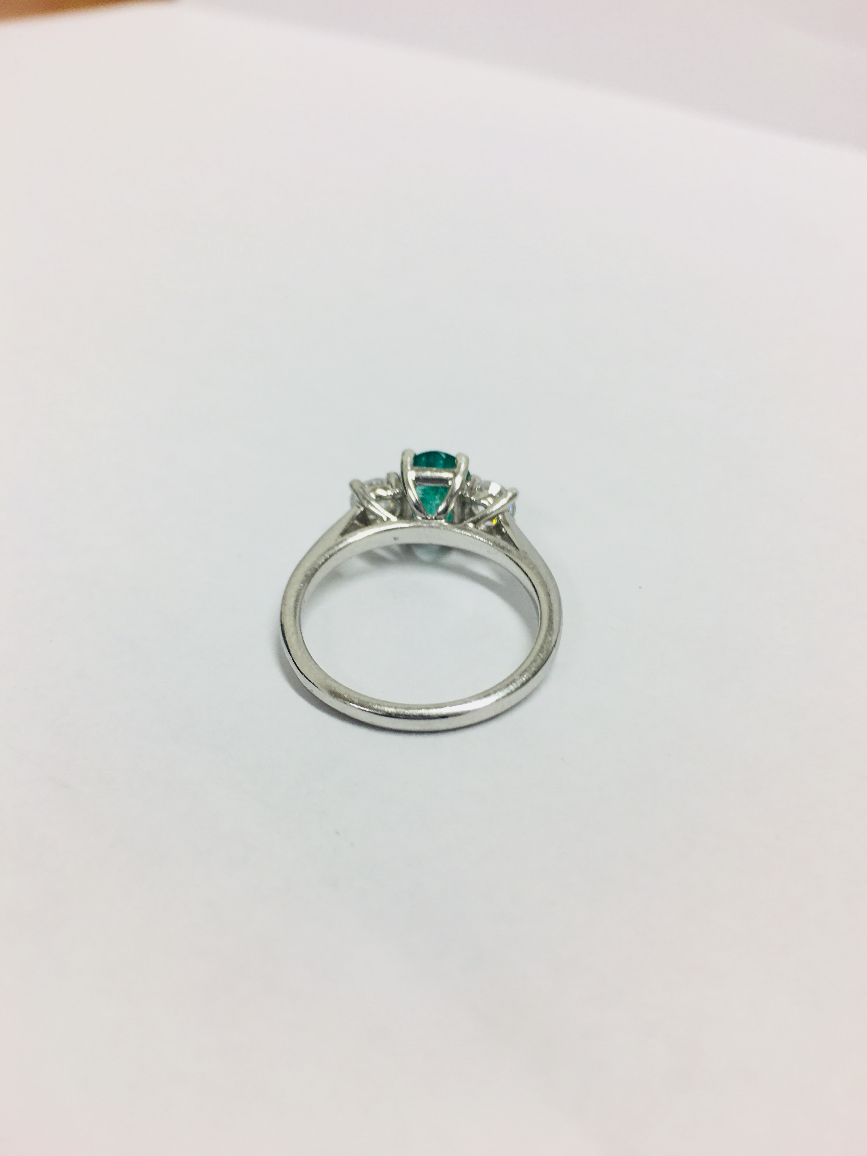 Platinum Emerald Diamond Three Stone Ring, - Image 3 of 5