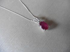 2.40Ct Ruby And Diamond Pendant With An 9X7Mm Oval Cut Ruby ( Fracture Treated ) And A Diamond Set B