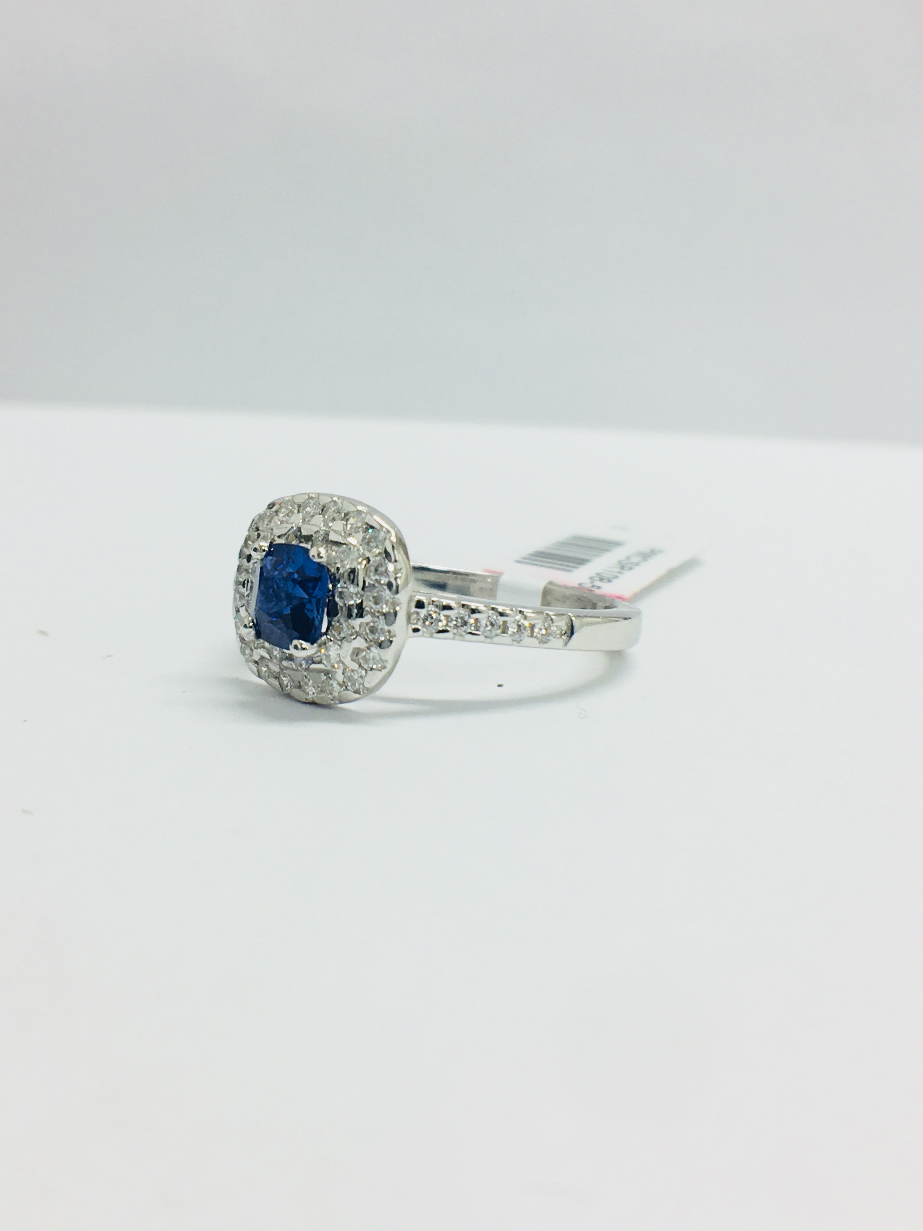 Platinum Sapphire Diamond Double Halo Dress Ring, - Image 2 of 12