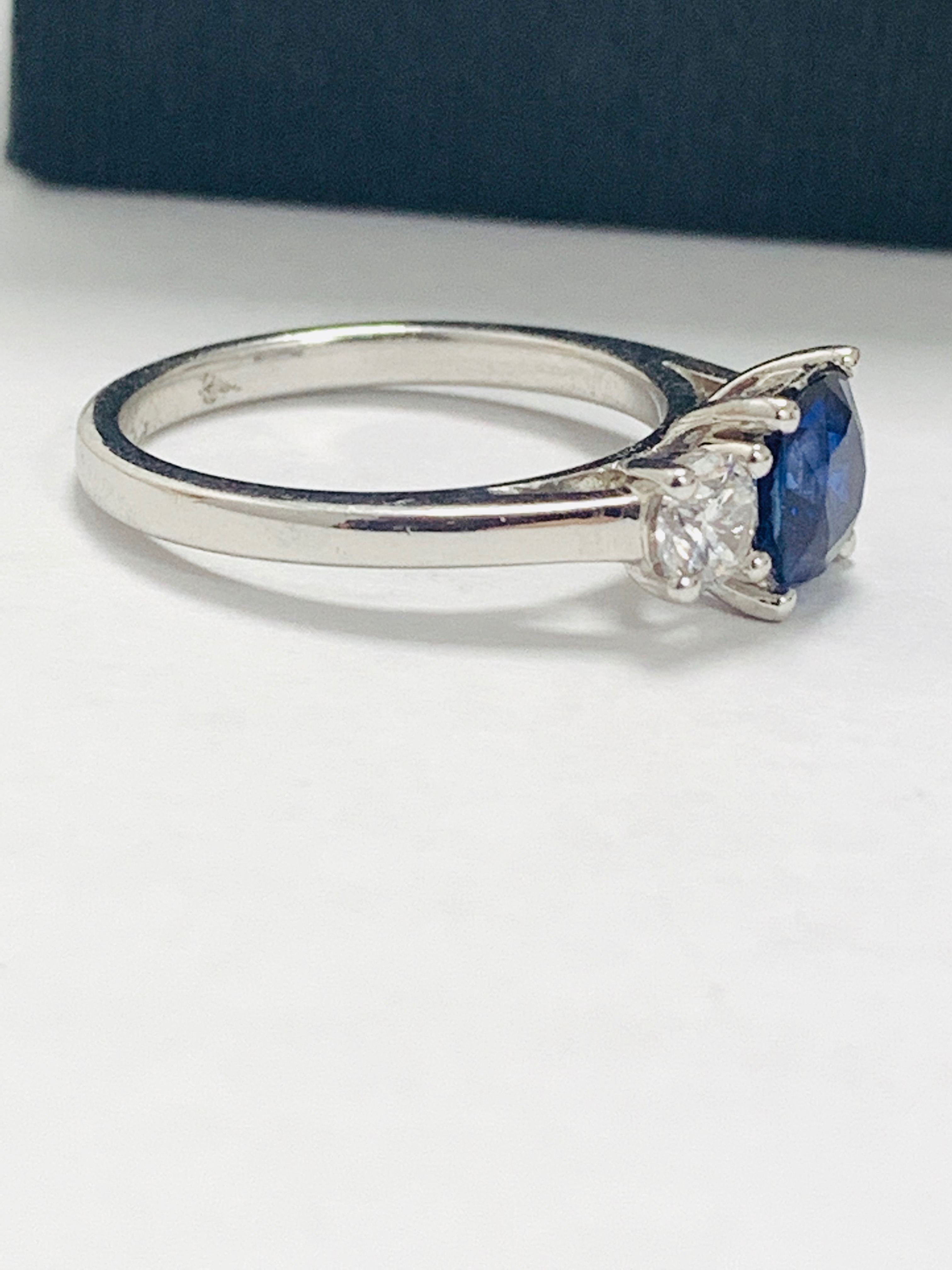 Platinum Sapphire Diamond Threes Tone Ring, - Image 5 of 8