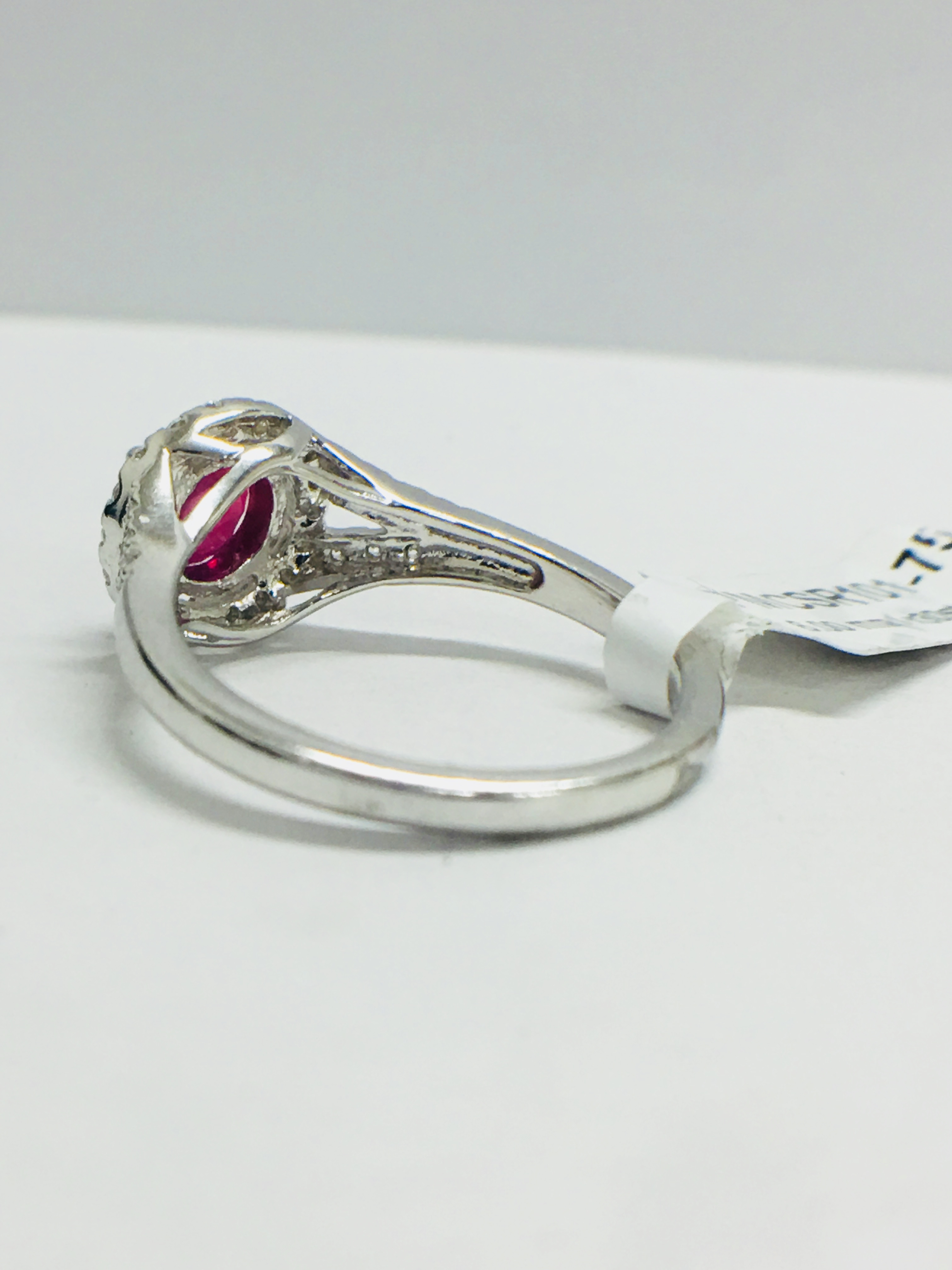 Platinum Modern Halo Style Ruby Dress Ring, - Image 4 of 10