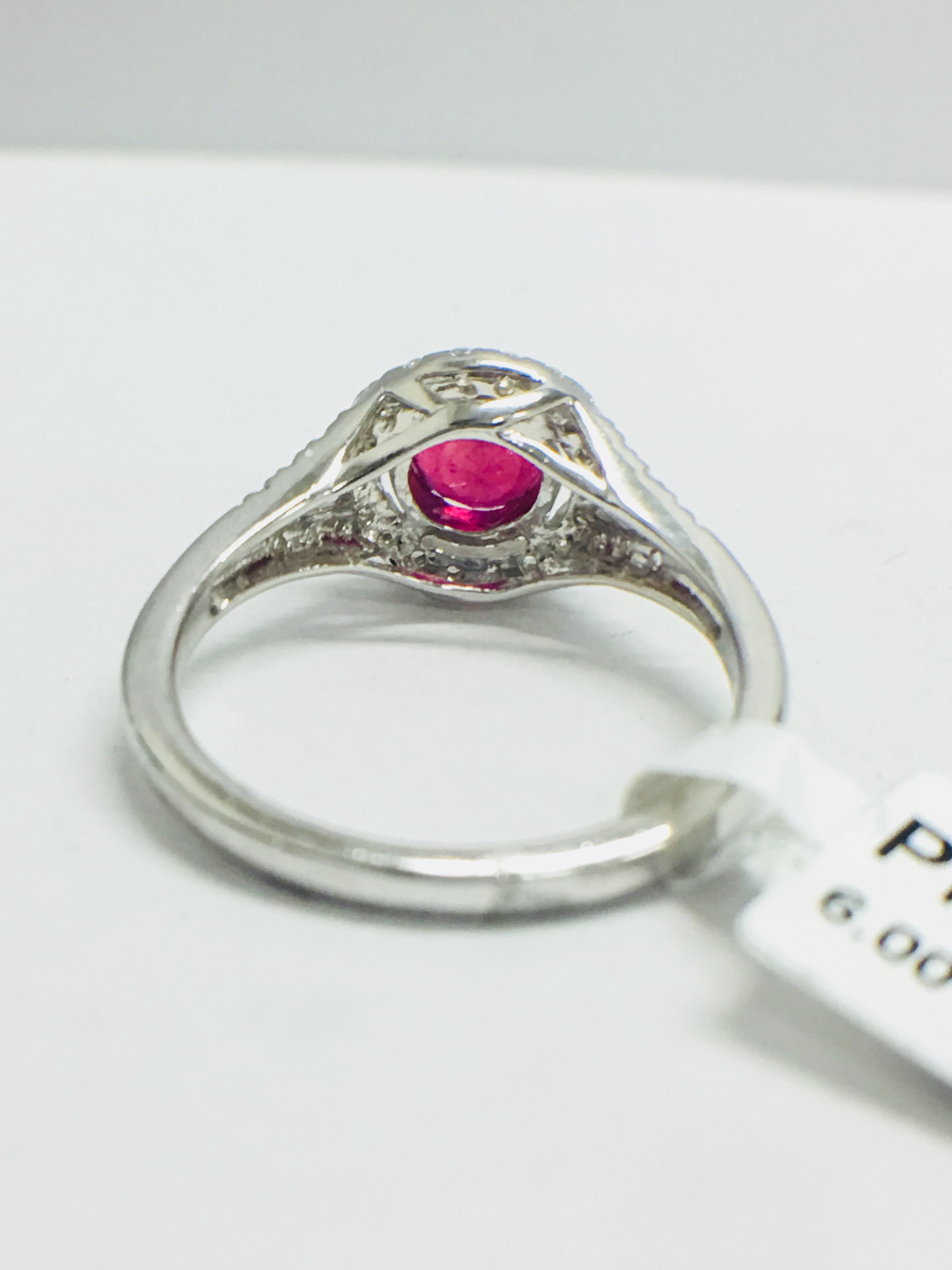 Platinum Modern Halo Style Ruby Dress Ring, - Image 5 of 10