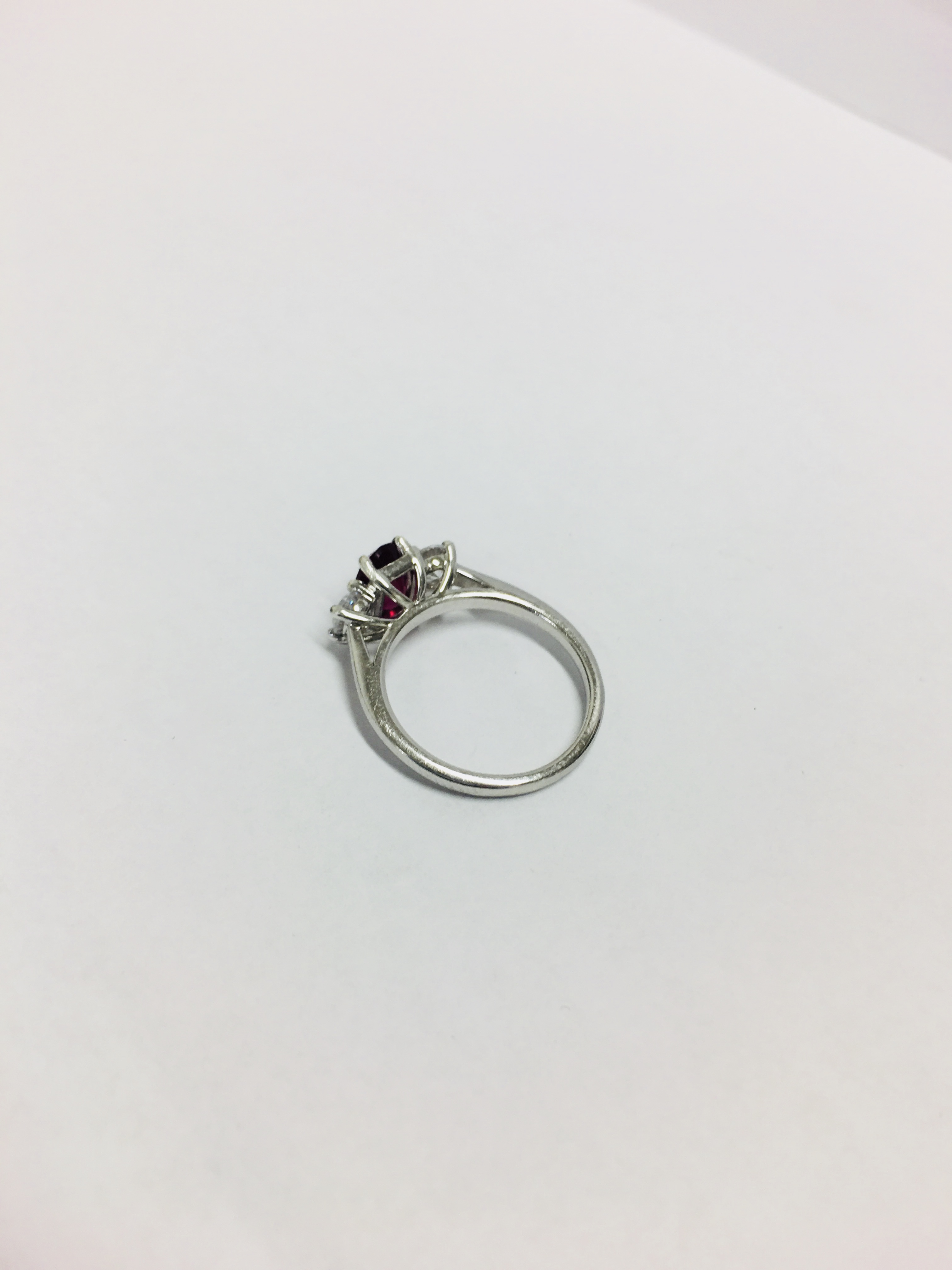 Platinum Ruby Diamnd Three Stone Ring, - Image 4 of 7