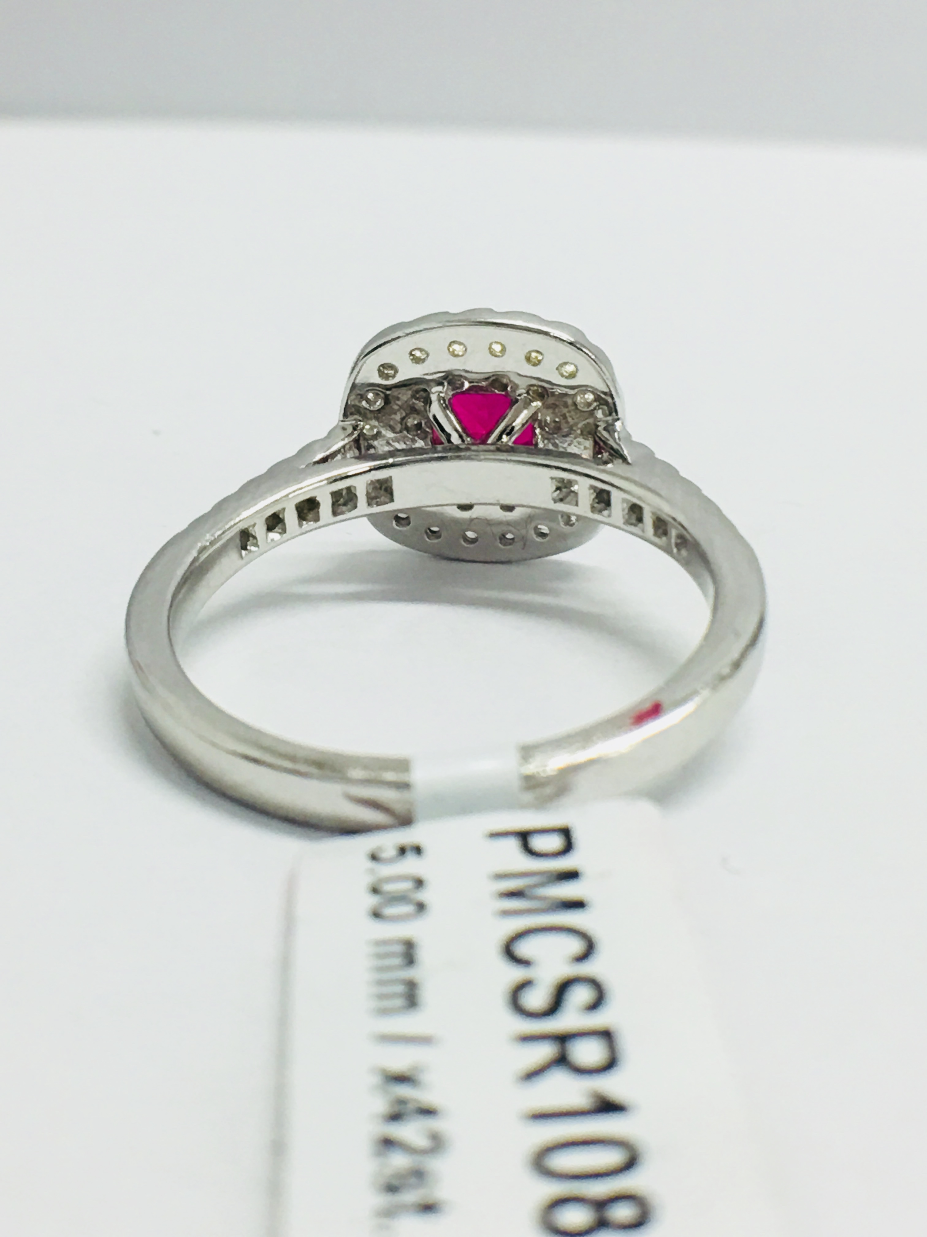 Platinum Ruby Diamond Double Halo Dress Ring, - Image 5 of 9