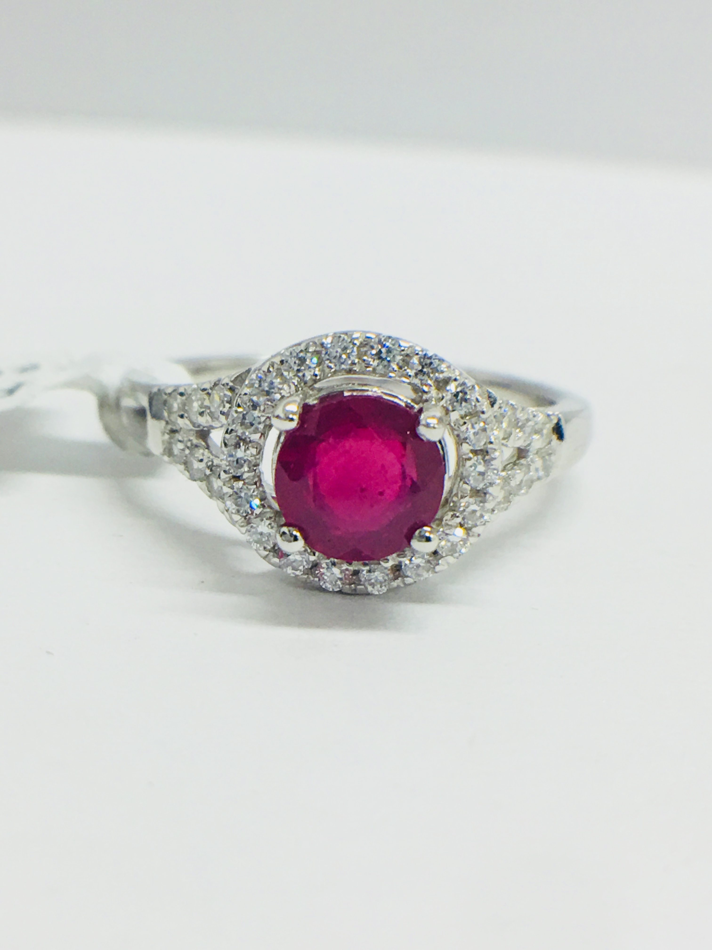 Platinum Modern Halo Style Ruby Dress Ring, - Image 9 of 10