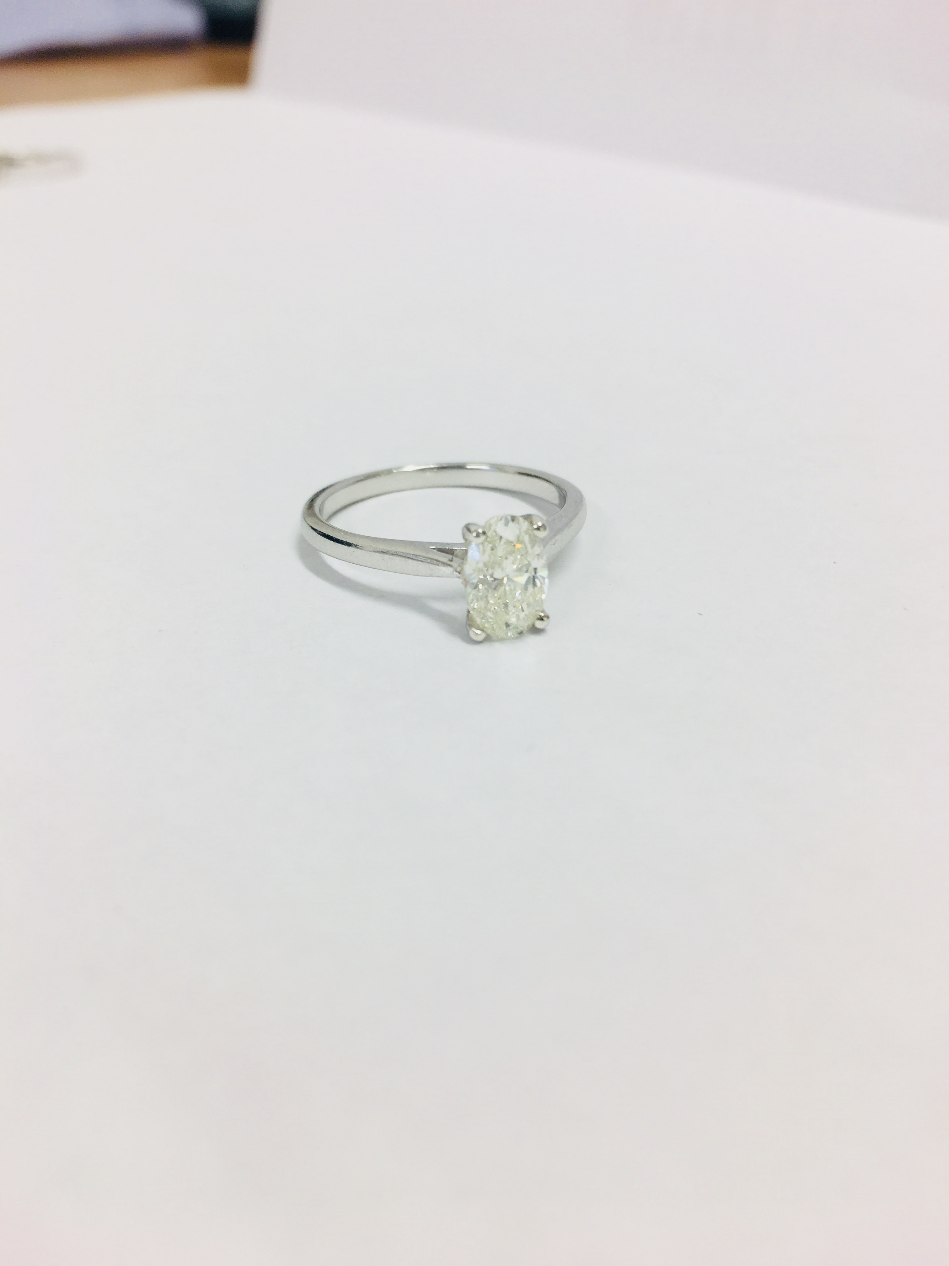 Platinum Diamond Oval Solitaire Ring, - Image 7 of 8