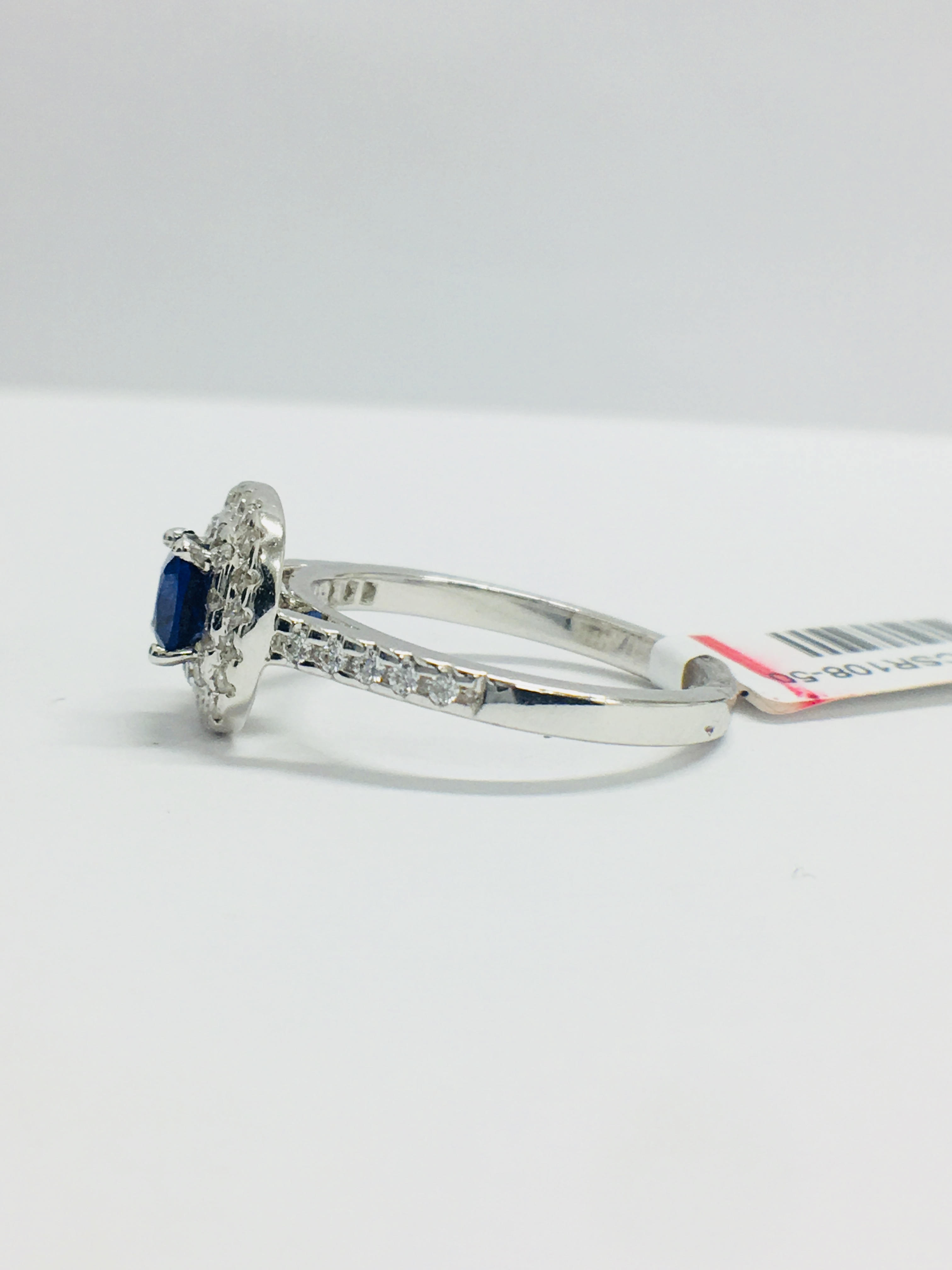 Platinum Sapphire Diamond Double Halo Dress Ring, - Image 3 of 12