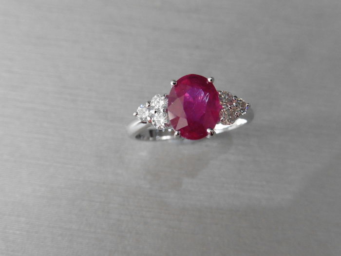 Ruby And Diamond Navette Cluster Ring , - Image 2 of 5