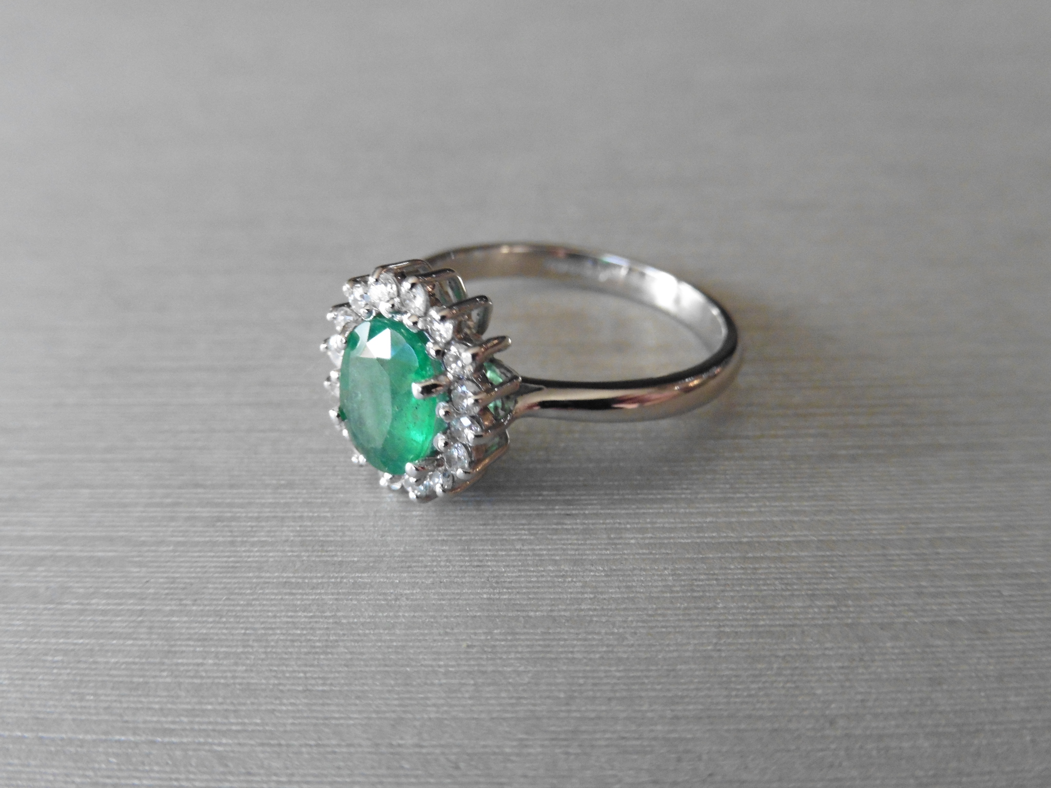 Platinum Emerald Diamond Cluster Ring, - Image 2 of 4