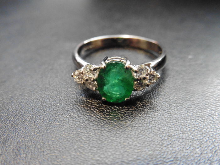 Platinum Emerald Diamond Navette Cluster Ring, - Image 3 of 4