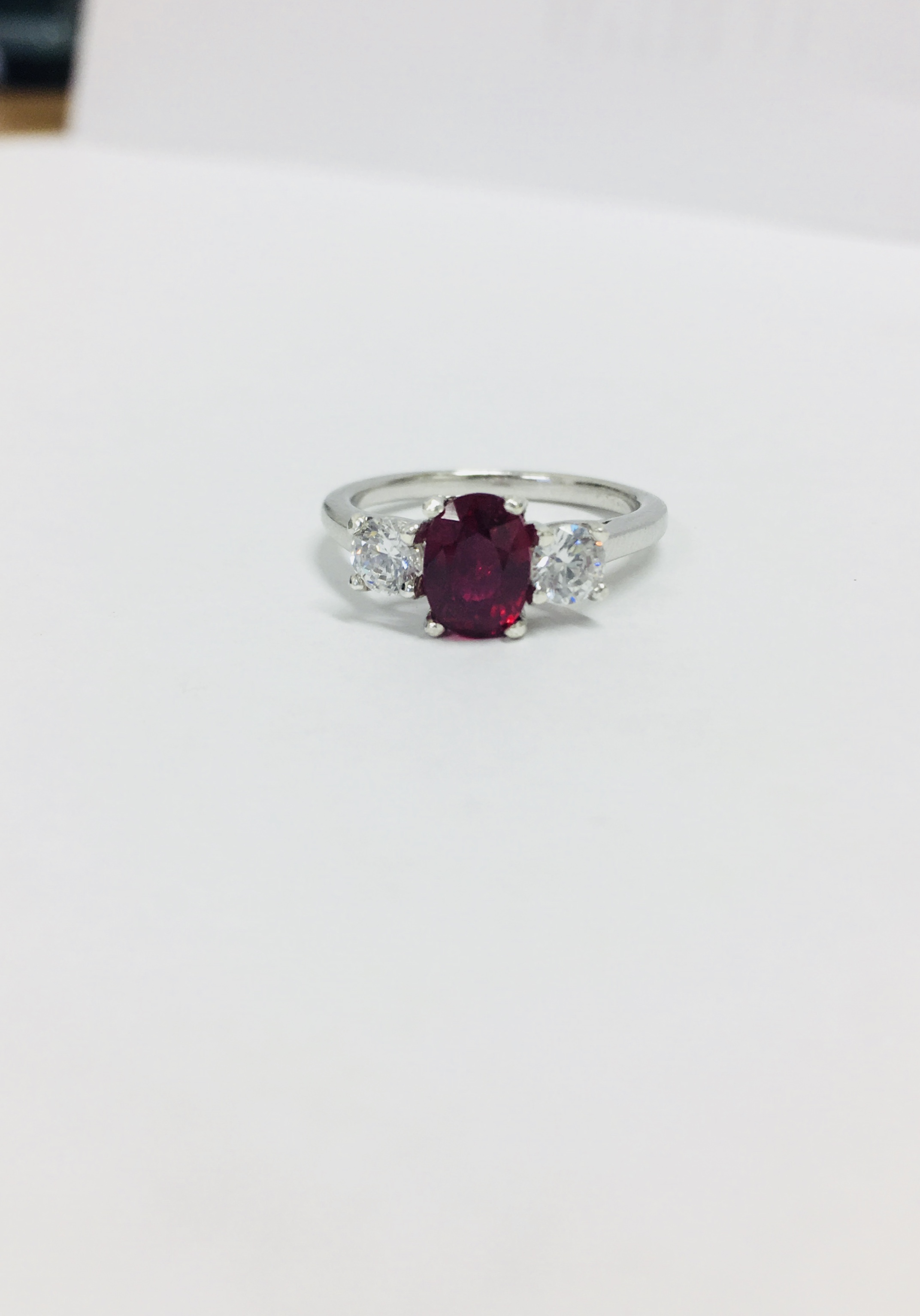 Platinum Ruby Diamnd Three Stone Ring,