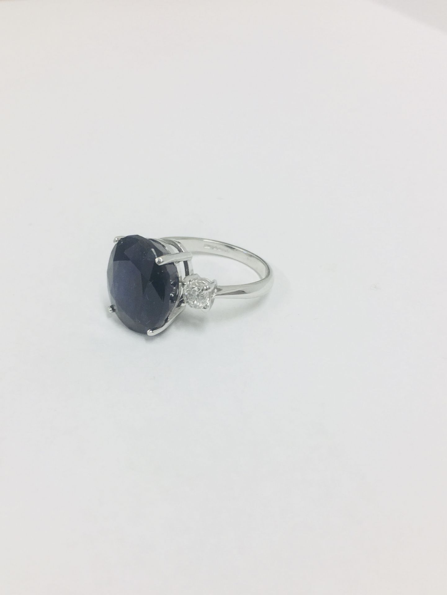 Platinum Sapphire Diamond Three Stone Ring, - Image 3 of 4