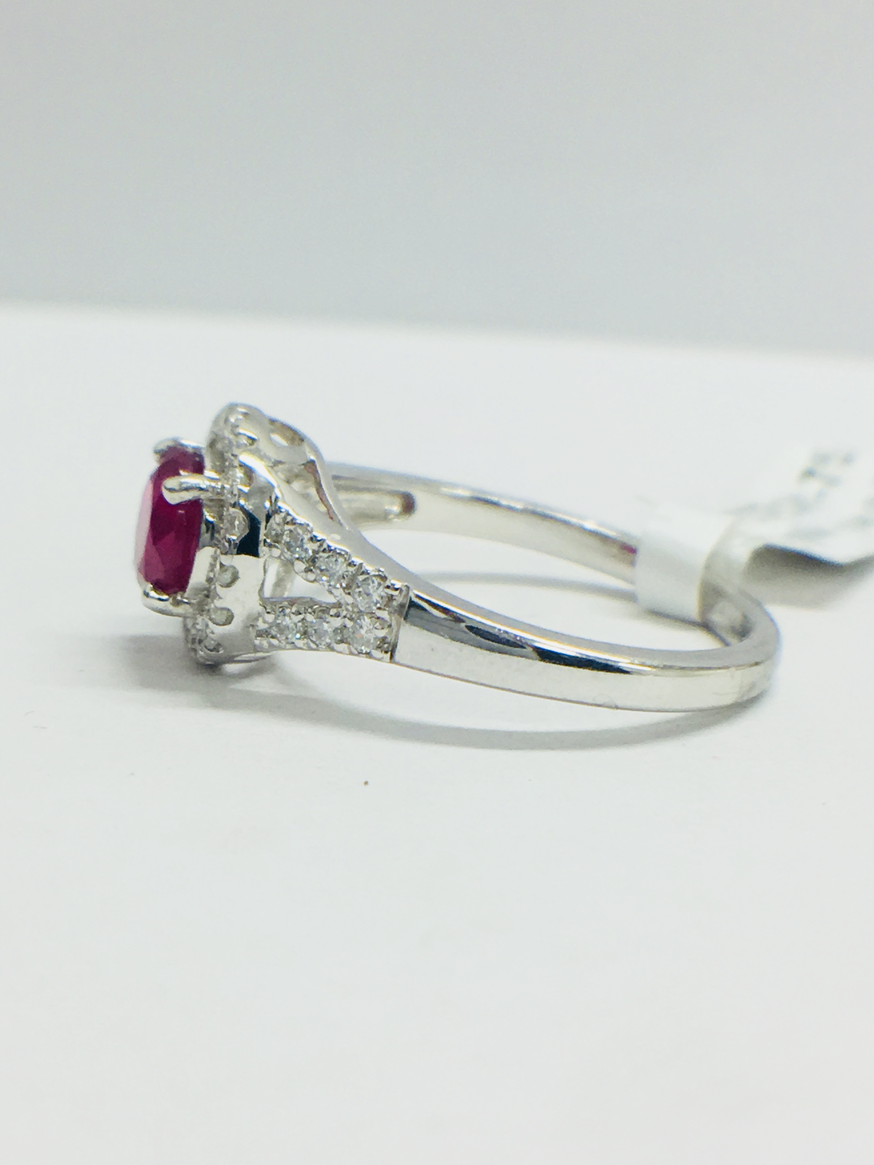 Platinum Modern Halo Style Ruby Dress Ring, - Image 3 of 10