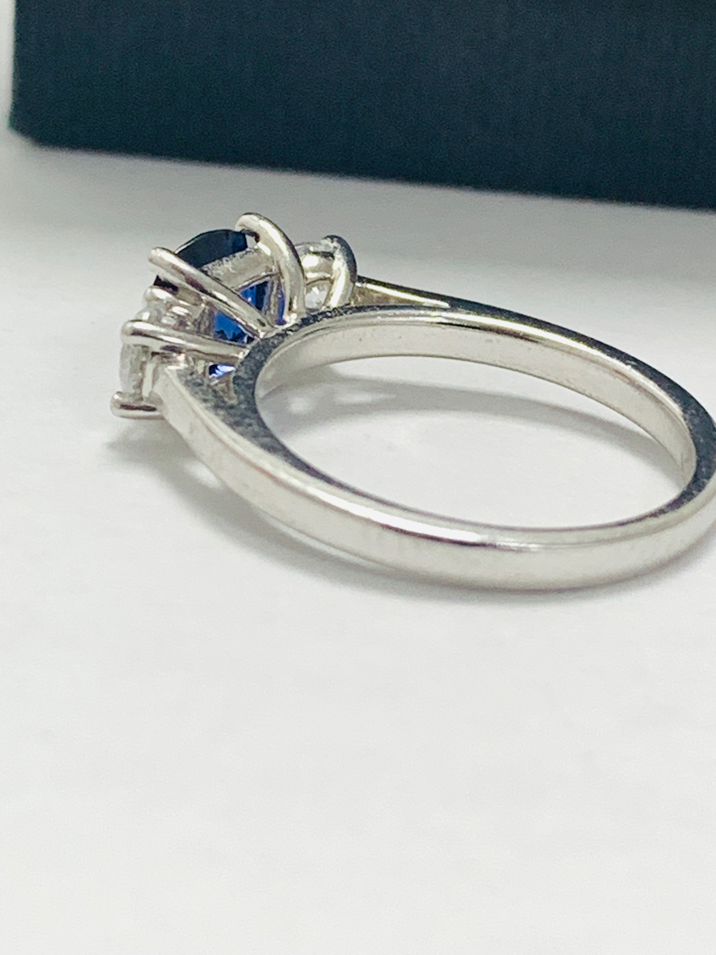 Platinum Sapphire Diamond Threes Tone Ring, - Image 4 of 8