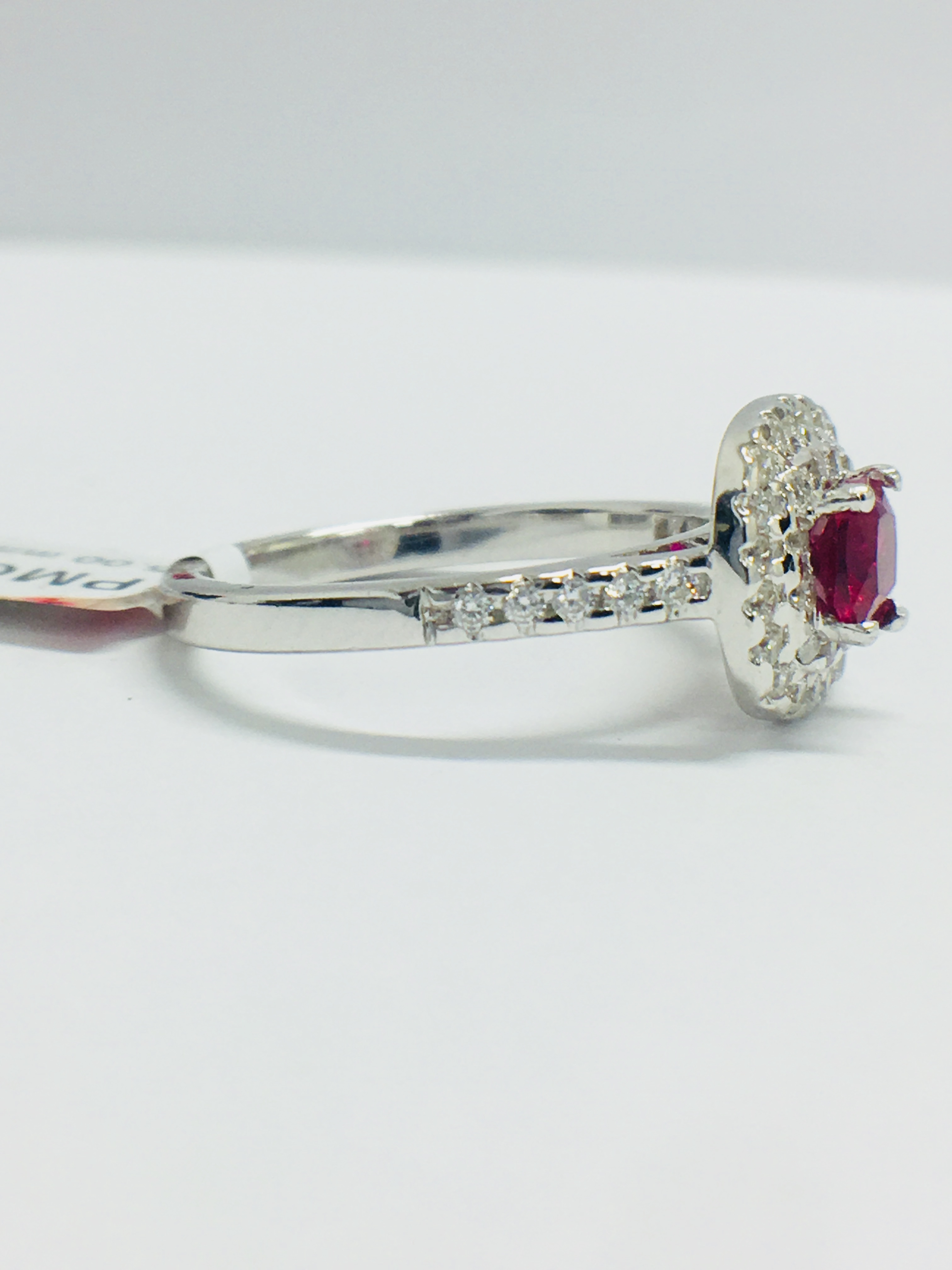 Platinum Ruby Diamond Double Halo Dress Ring, - Image 7 of 9